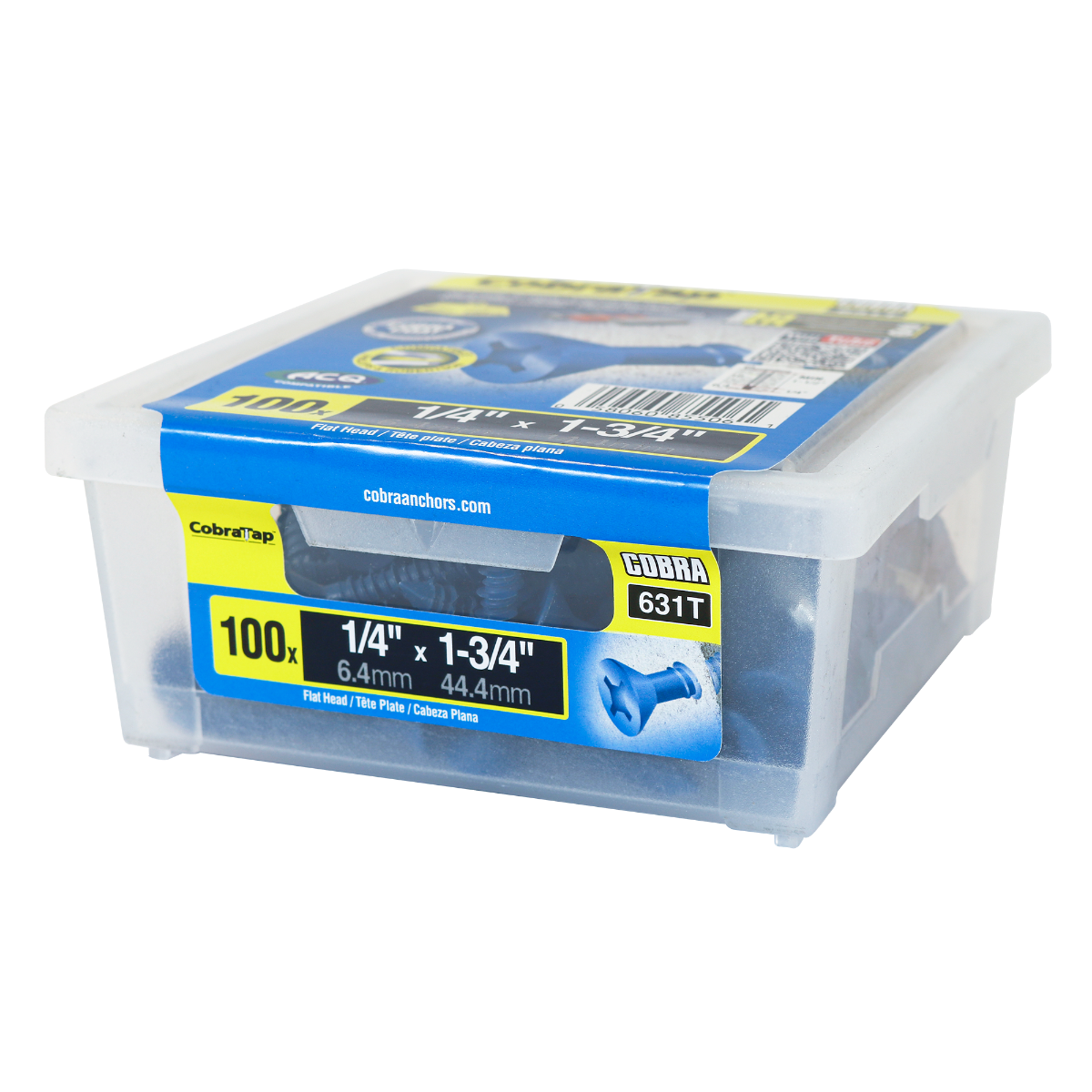 1/4"x1-3/4" Flat Head CobraTap Concrete Screws (100/Box)