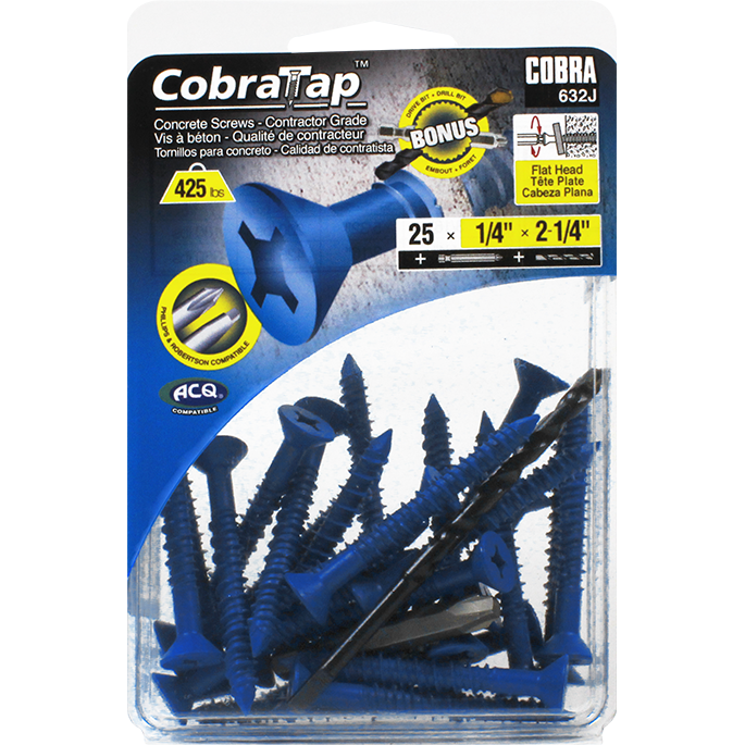 1/4"x2-1/4" Flat Head CobraTap Concrete Screws (25 Pack)