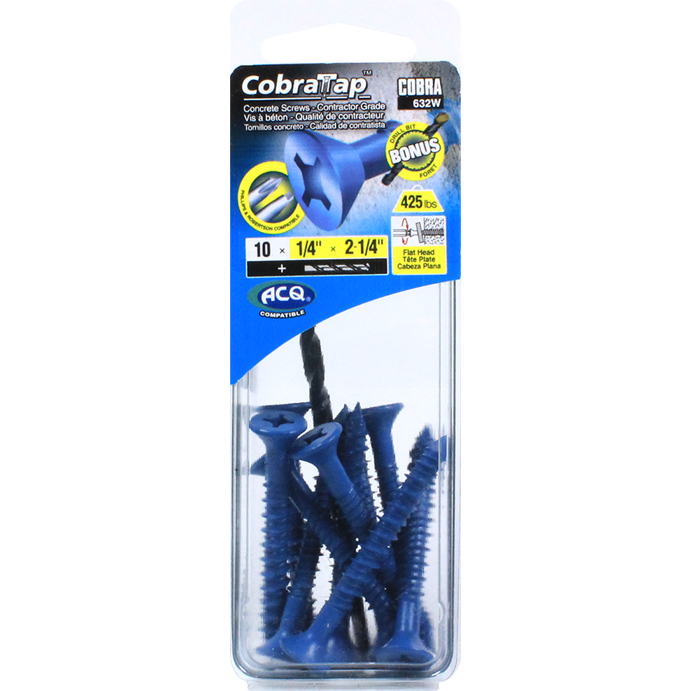 1/4"x2-1/4" Flat Head CobraTap Concrete Screws (10 Pack)