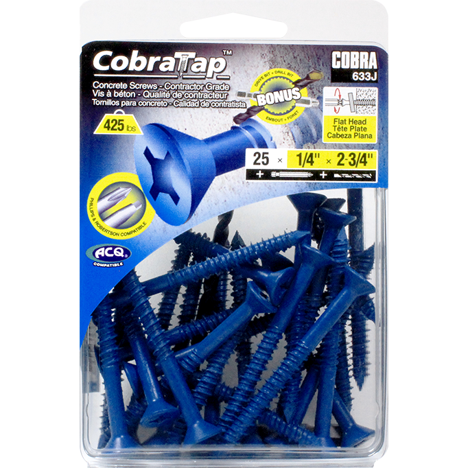 1/4"x2-3/4" Flat Head CobraTap Concrete Screws (25 Pack)