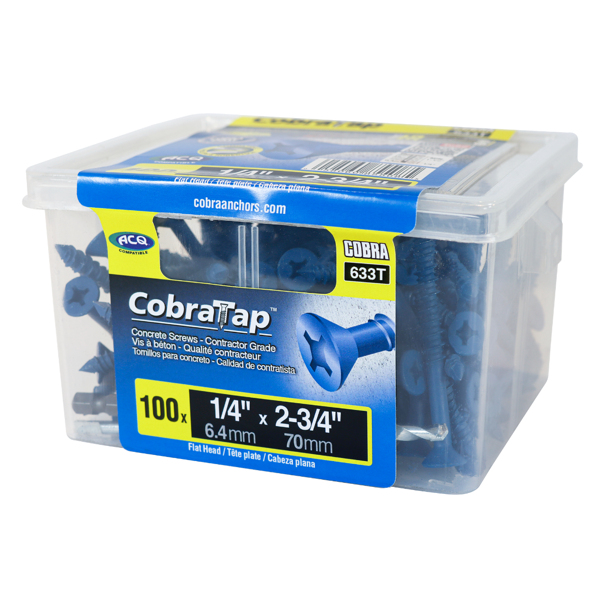 1/4"x2-3/4" Flat Head CobraTap Concrete Screws (100/Box)