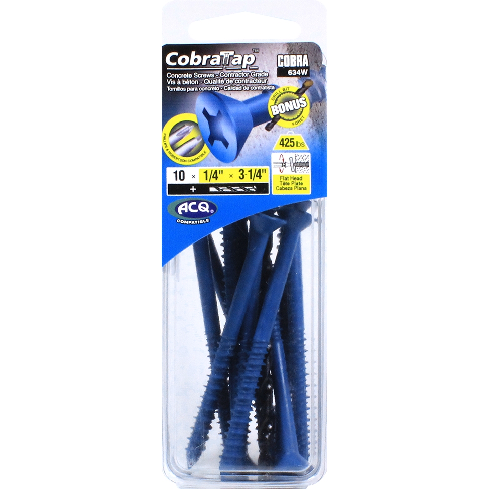 1/4"x3-1/4" Flat Head CobraTap Concrete Screws (10 Pack)