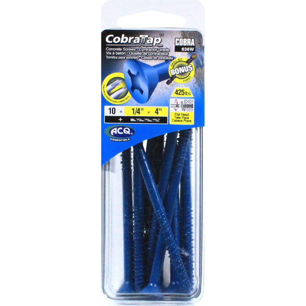 1/4"x4" Flat Head CobraTap Concrete Screws (10 Pack)