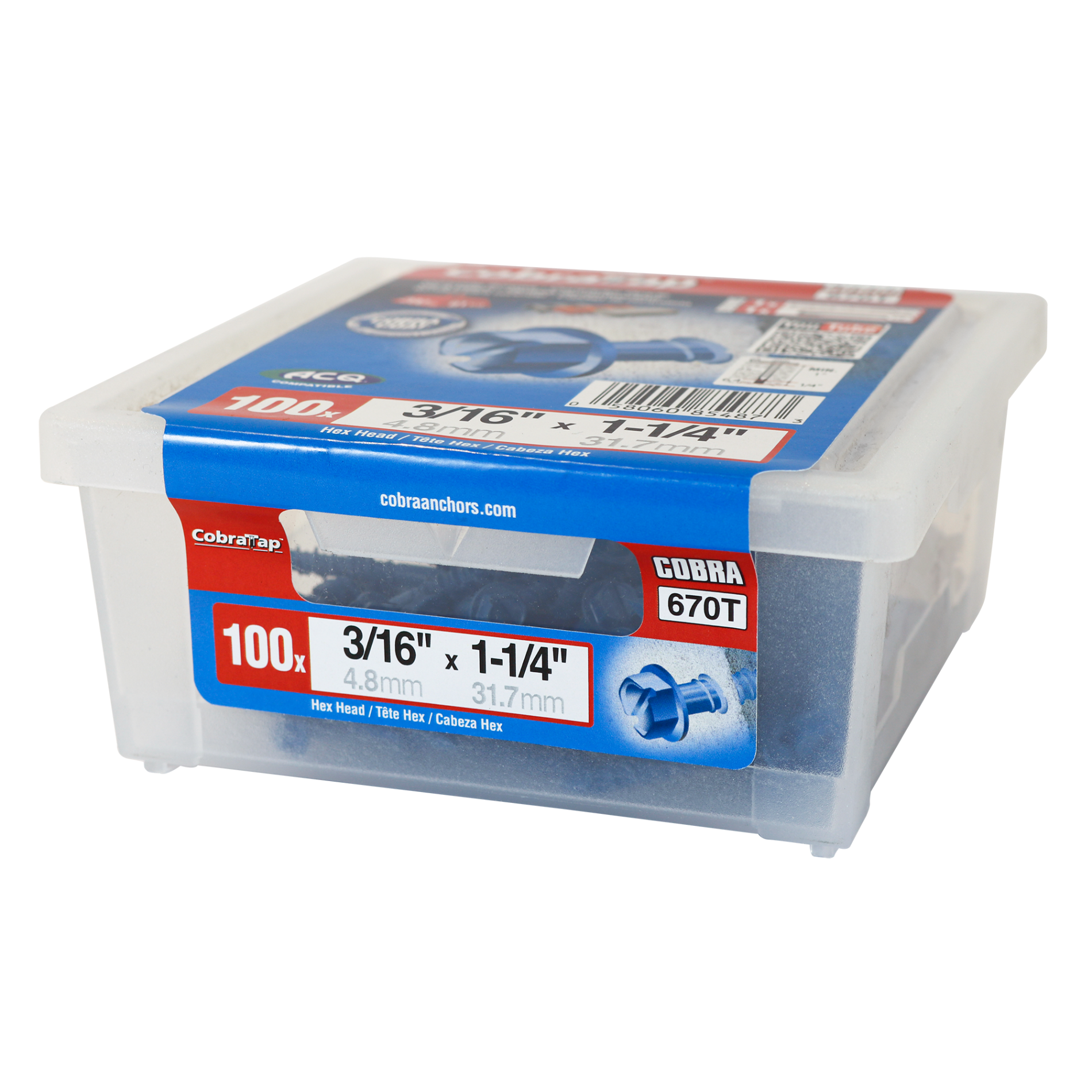 3/16"x1-1/4" Hex Head CobraTap Concrete Screws (100/Box)