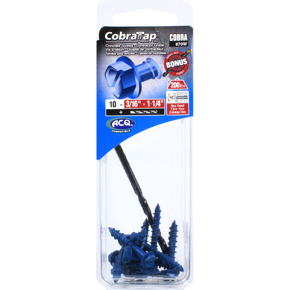 3/16"x1-1/4" Hex Head CobraTap Concrete Screws (10 Pack)
