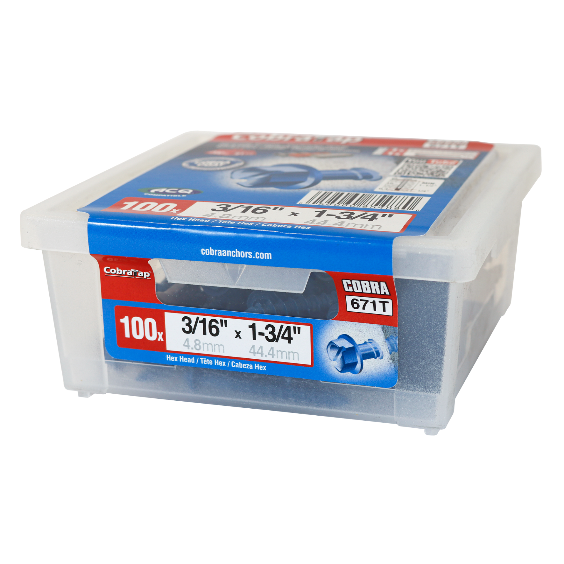 3/16"x1-3/4" Hex Head CobraTap Concrete Screws (100/Box)