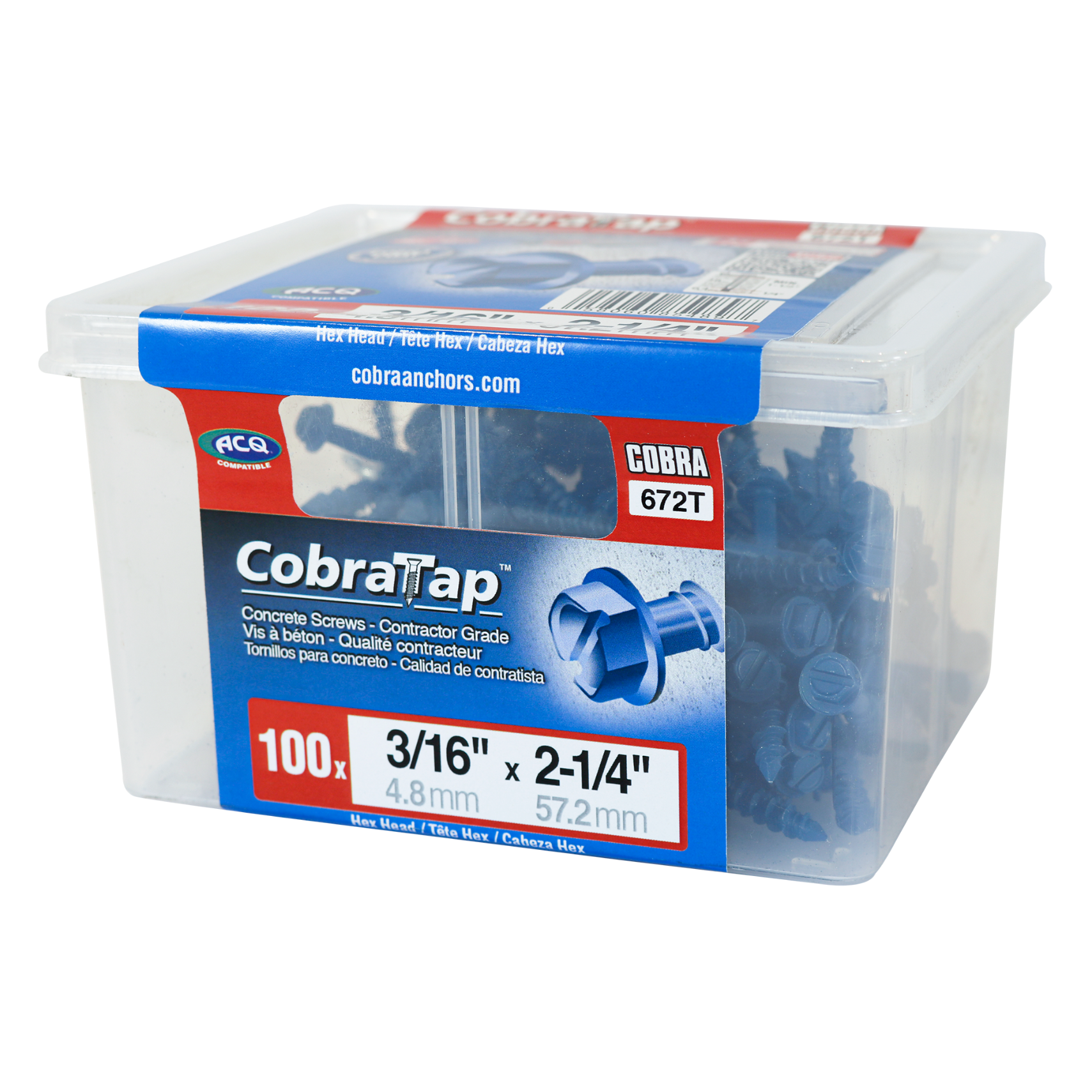 3/16"x2-1/4" Hex Head CobraTap Concrete Screws (100/Box)