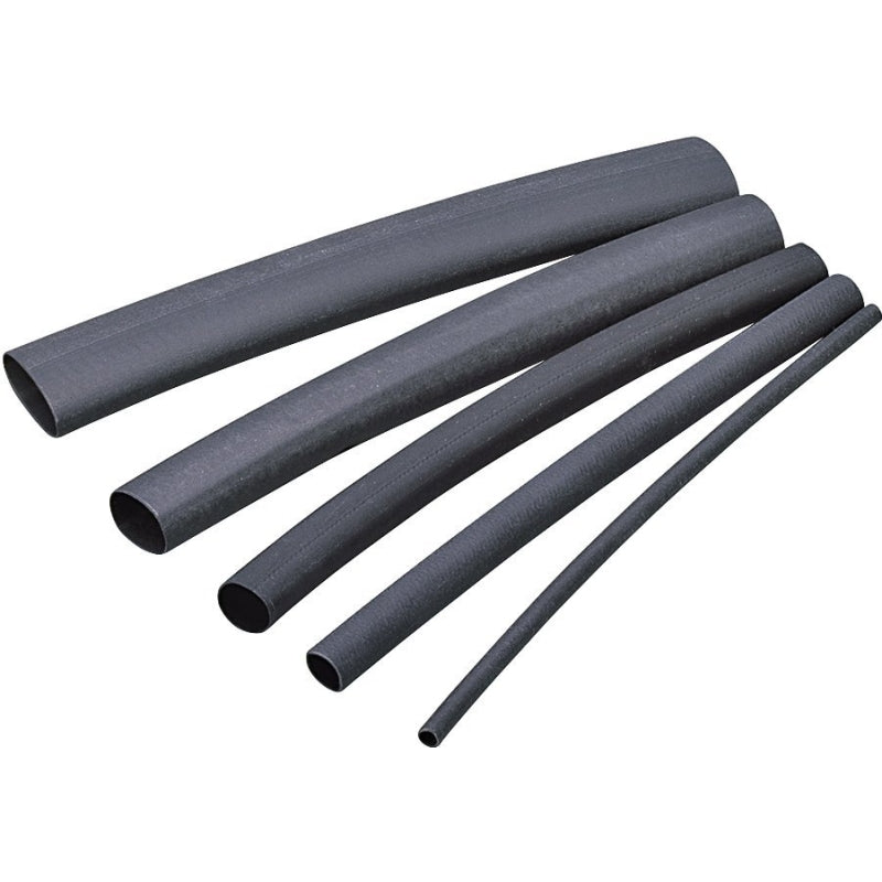 Heat Shrink Tubing, 3/16 to 3/32 in Dia, 4 in L, Polyolefin, Black HST-187