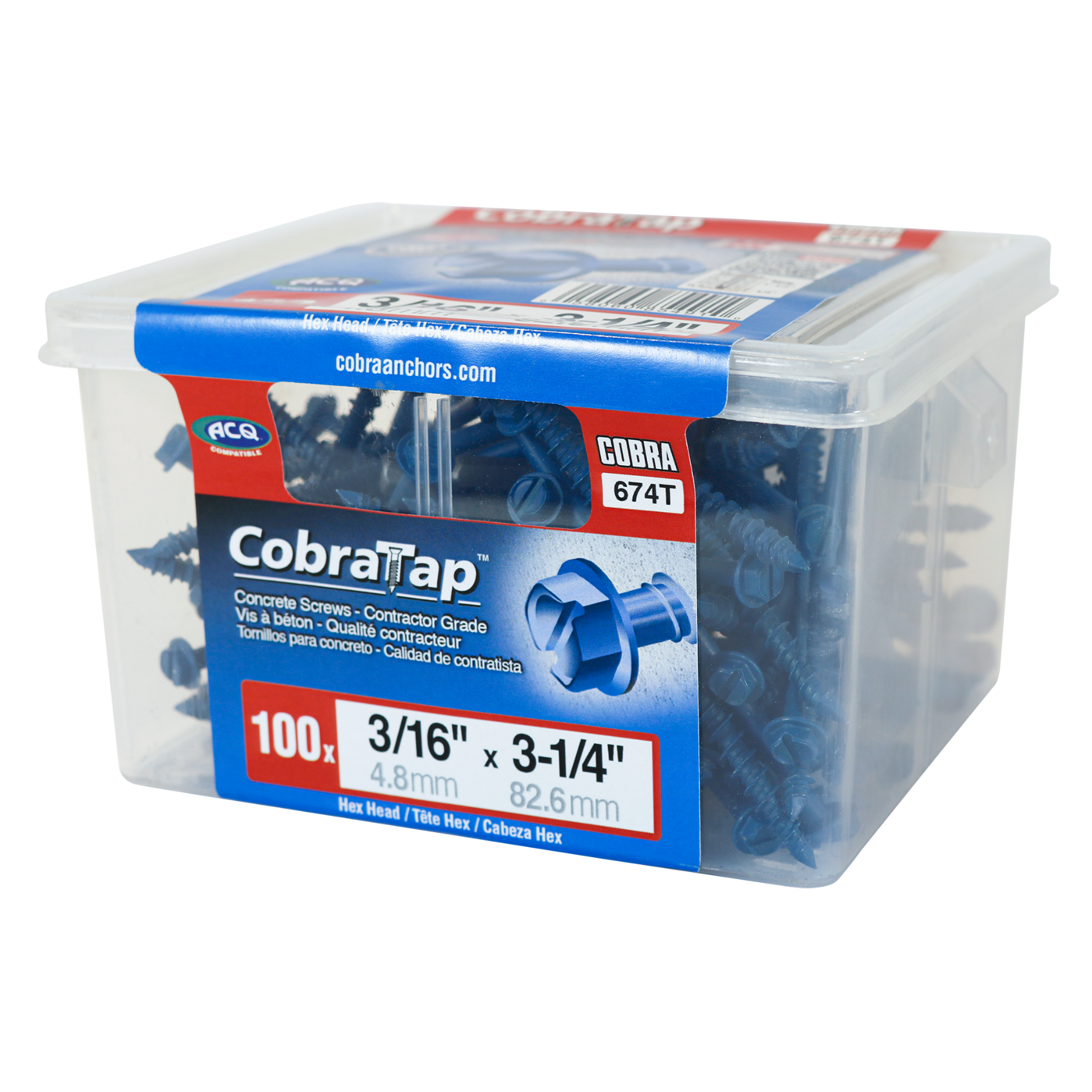 3/16"x3-1/4" Hex Head CobraTap Concrete Screws (100/Box)