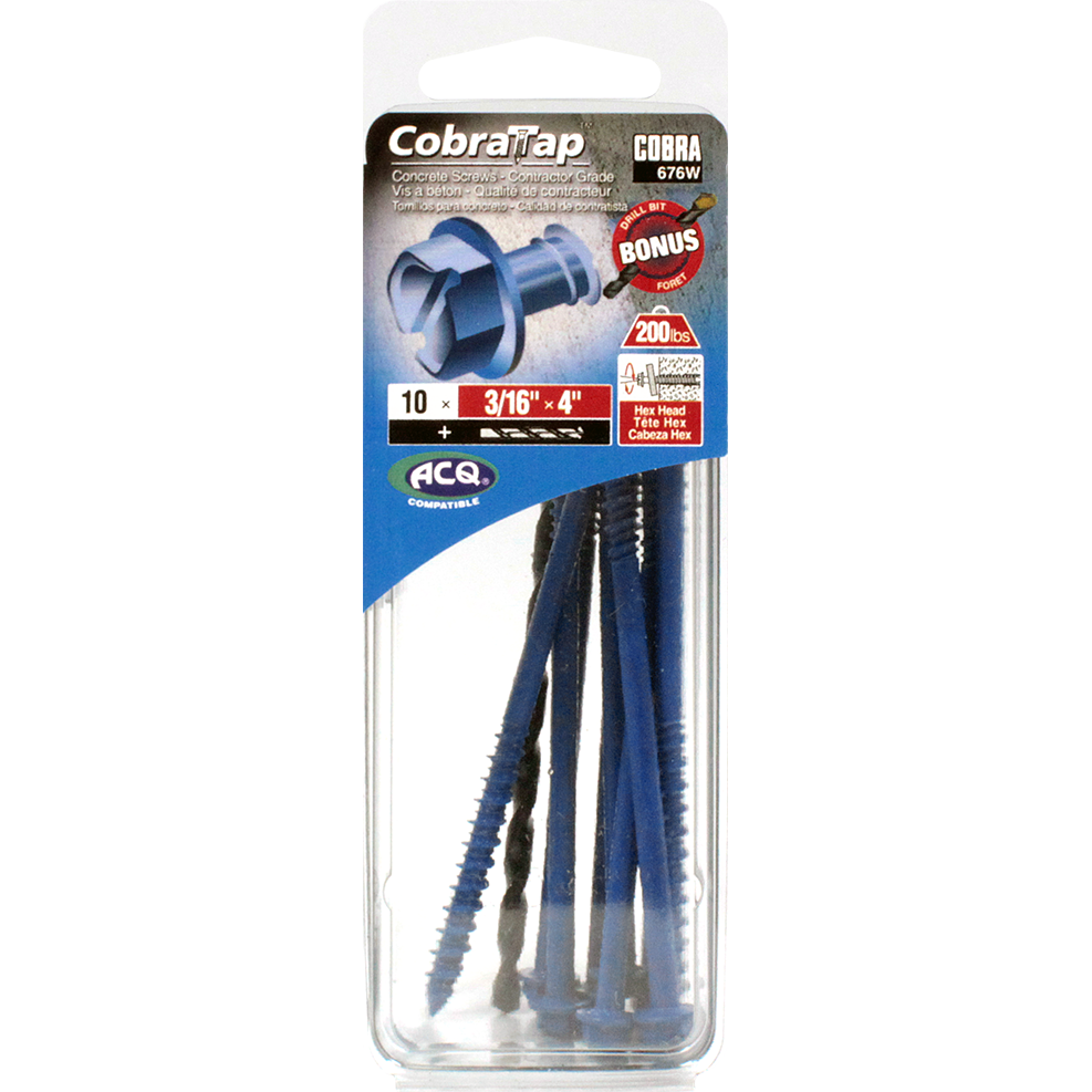 3/16"x4" Hex Head CobraTap Concrete Screws (10 Pack)
