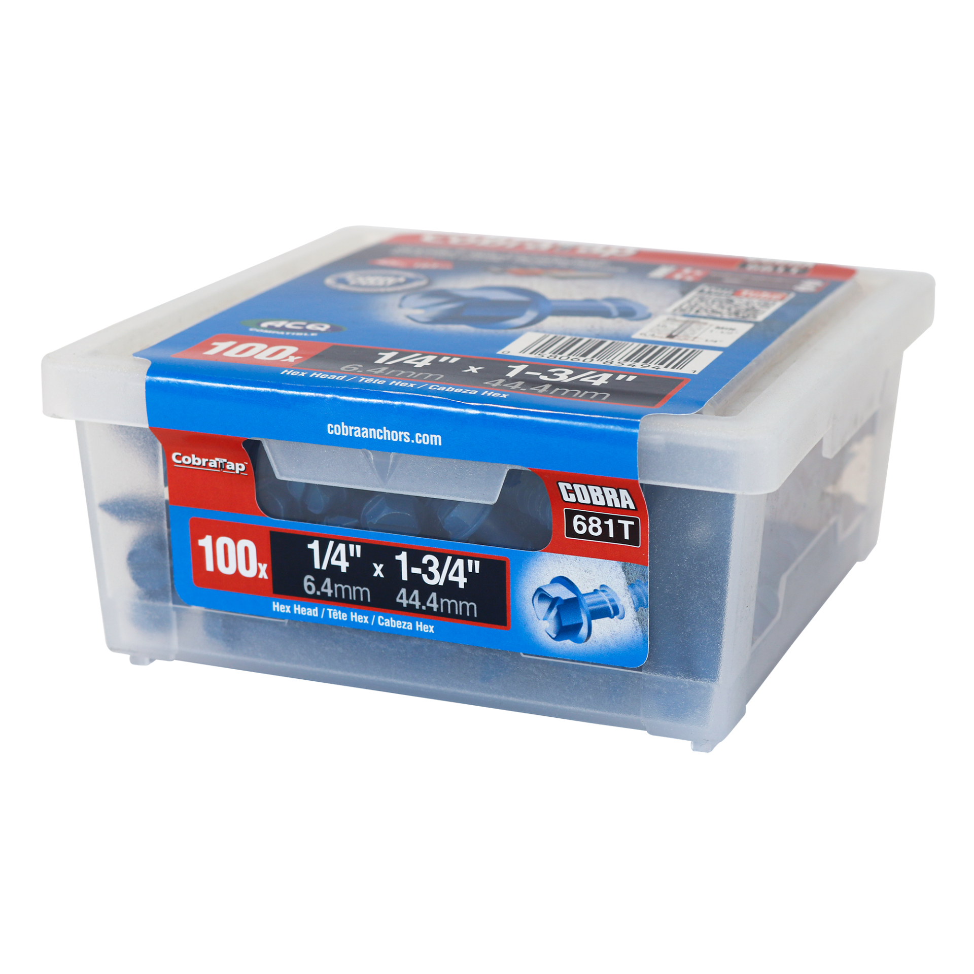 1/4"x1-3/4" Hex Head CobraTap Concrete Screws (100/Box)