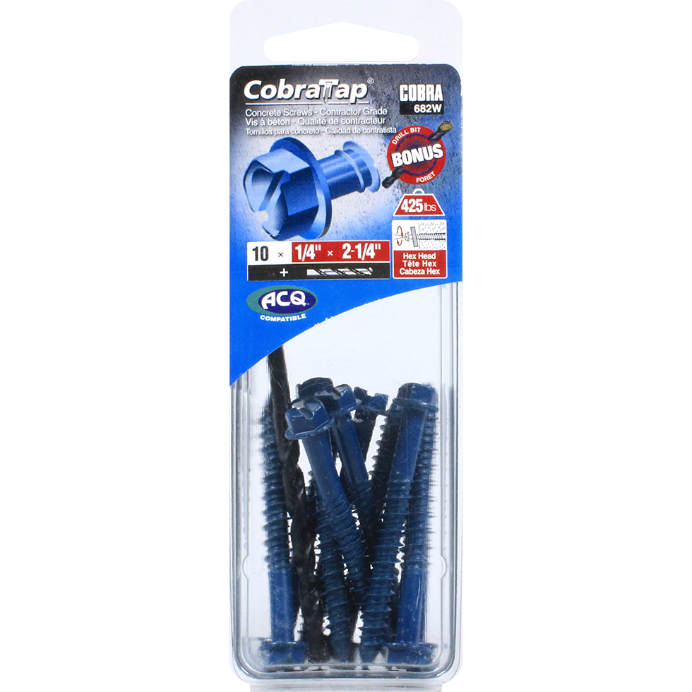 1/4"x2-1/4" Hex Head CobraTap Concrete Screws (10 Pack)