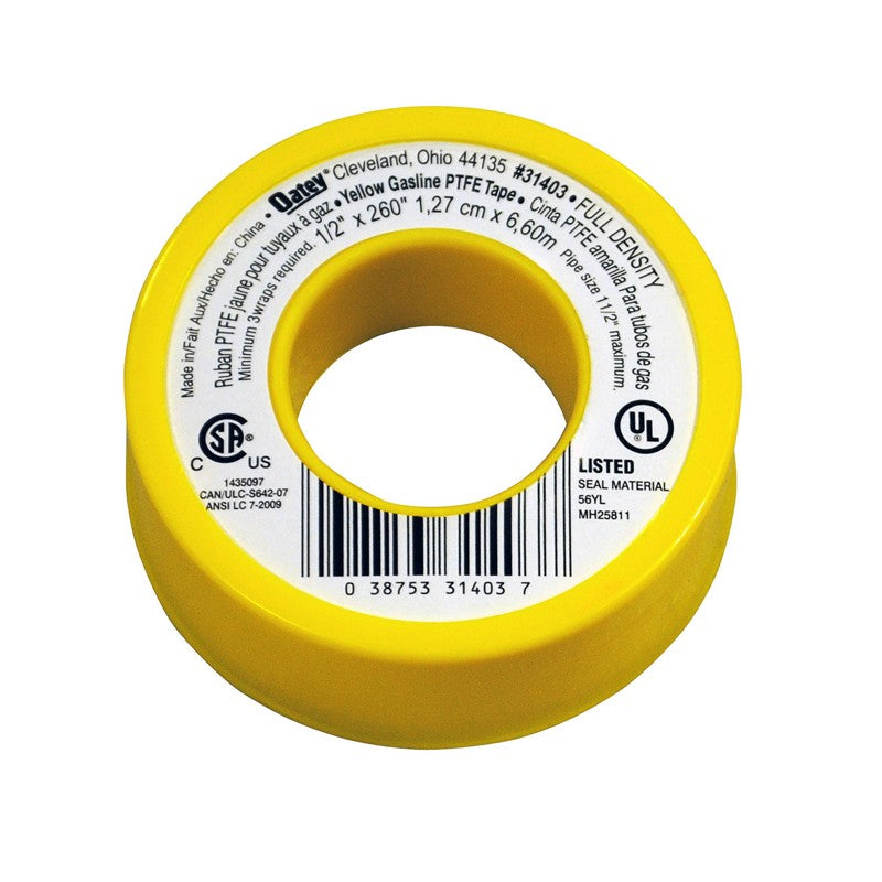 1/2" Gas Line PTFE Tape, Yellow