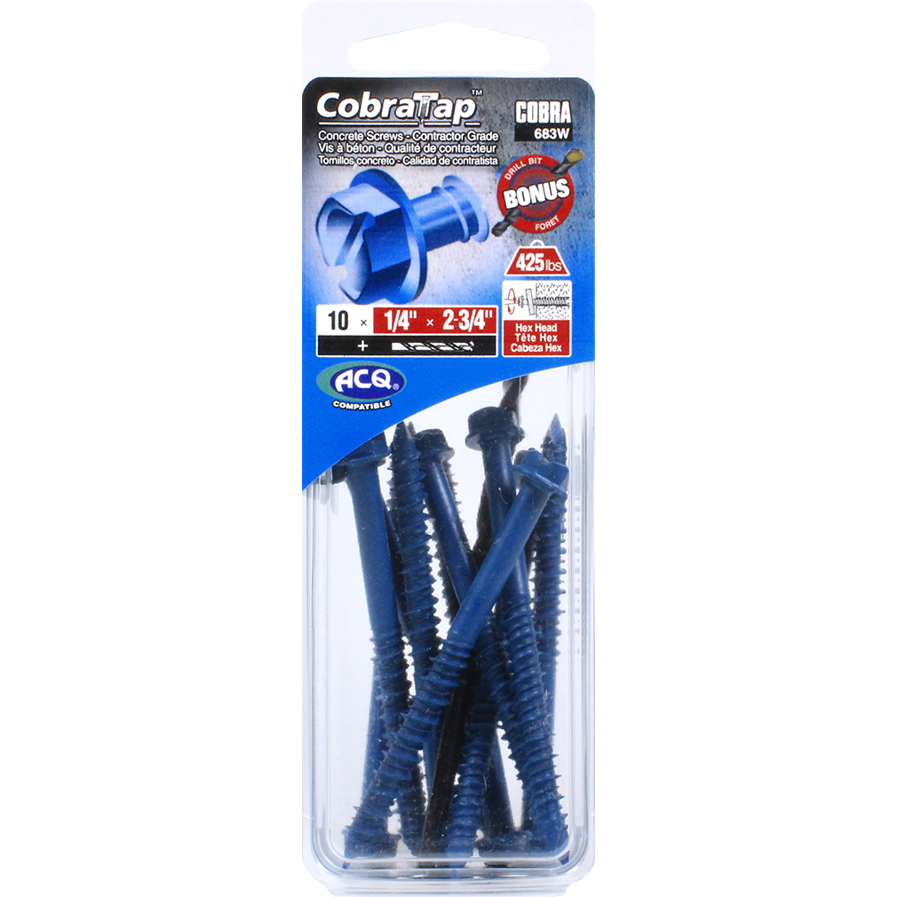 1/4"x2-3/4" Hex Head CobraTap Concrete Screws (10 Pack)