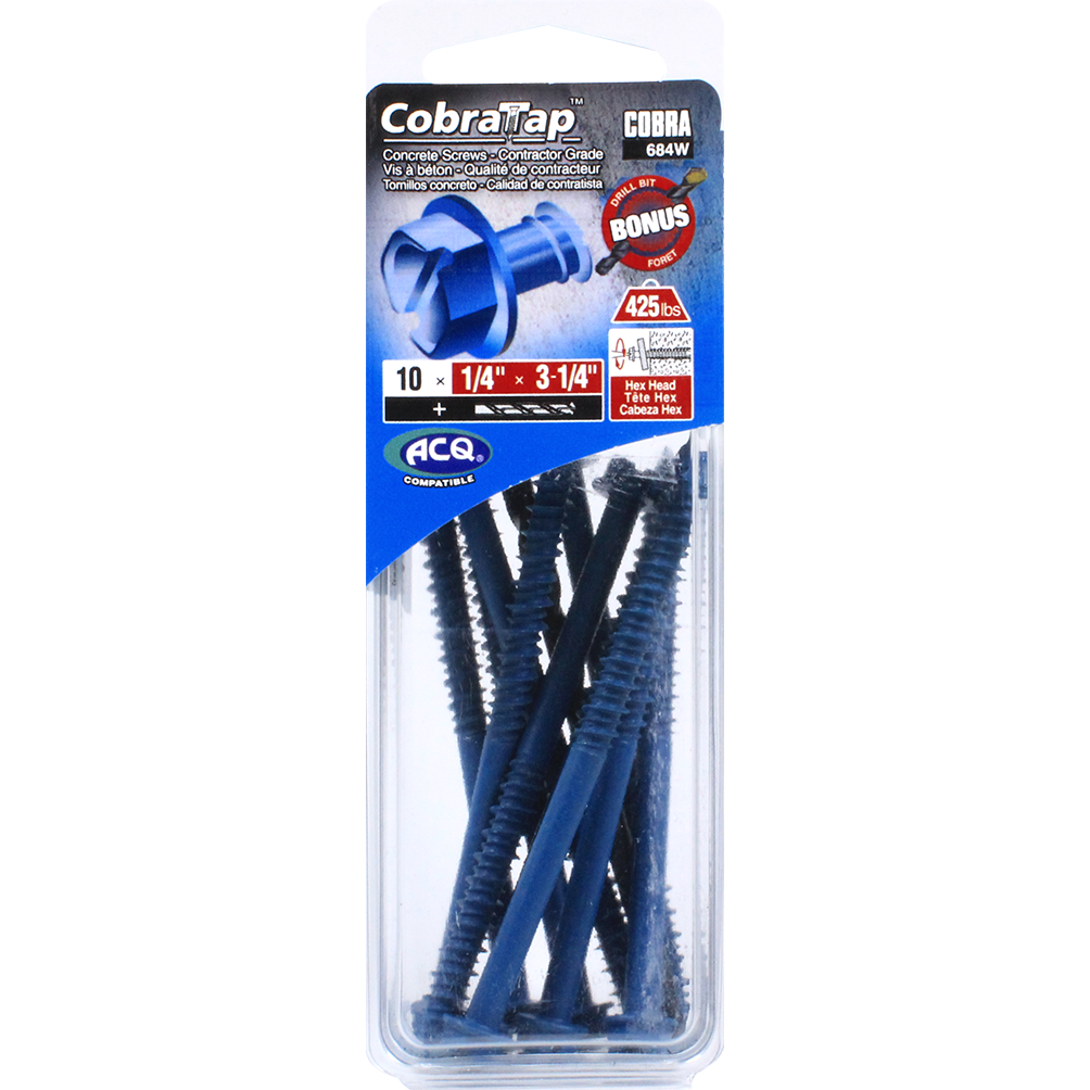 1/4"x3-1/4" Hex Head CobraTap Concrete Screws (10 Pack)