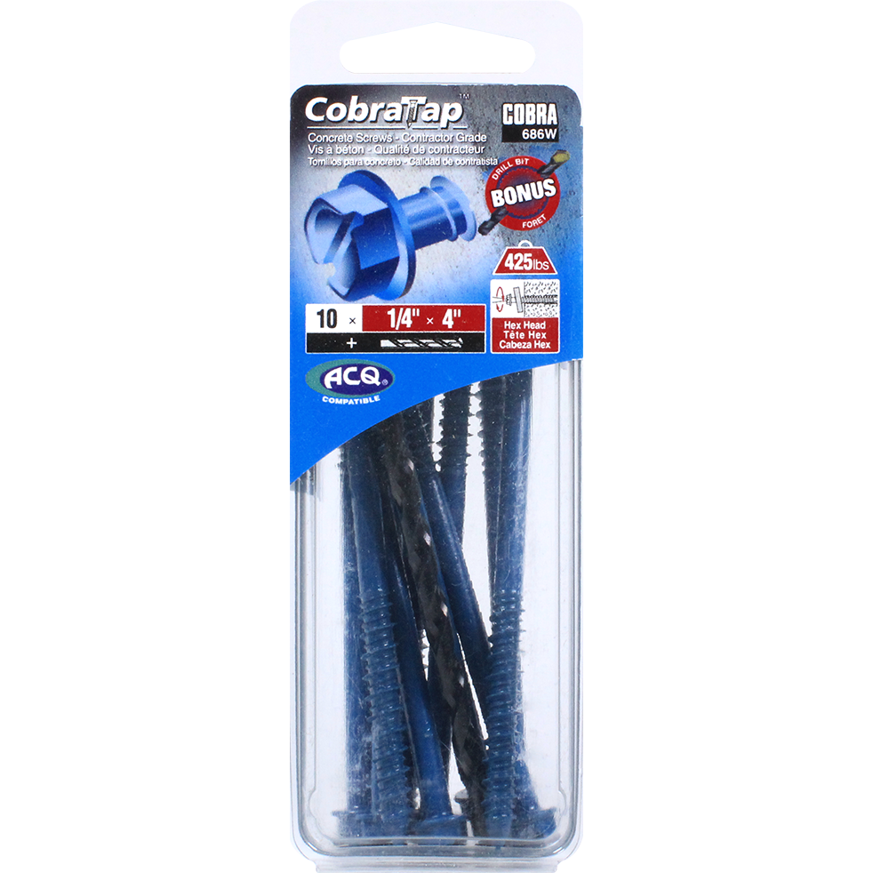 1/4"x4" Hex Head CobraTap Concrete Screws (10 Pack)