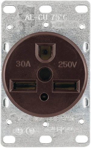 Power Receptacle Flush, 2 -Pole, 250 V, 30 A, NEMA 6-30R, Brown Arrow Hart 1234-BOX