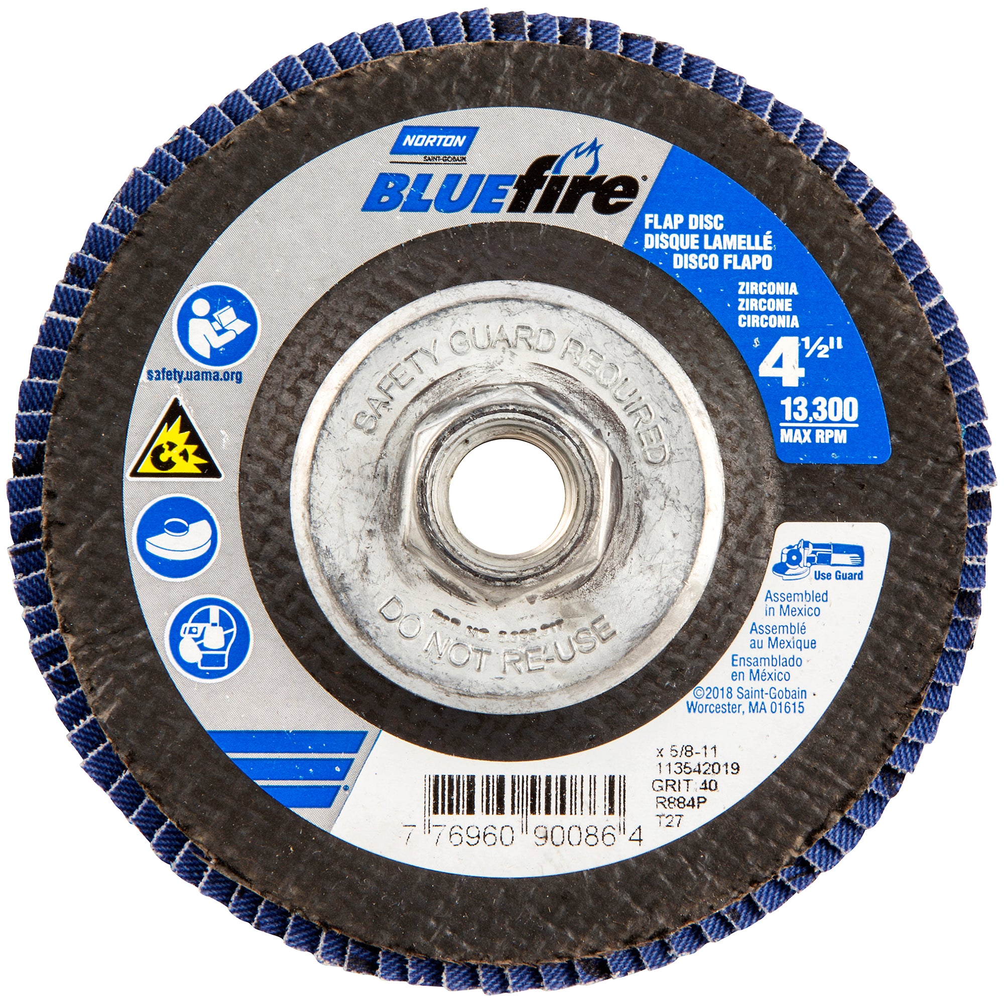 BlueFire R860/R884 ZA Coarse G60 Grit Arbor Thread Fiberglass Conical Flap Disc