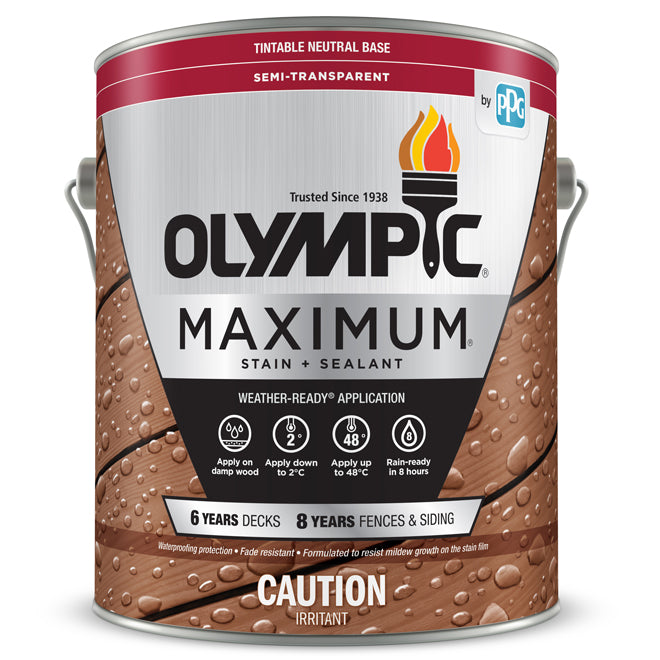 OLYMPIC MAXIMUM STAIN + SEALANT IN ONE SEMI-TRANSPARENT BASE 3.78L