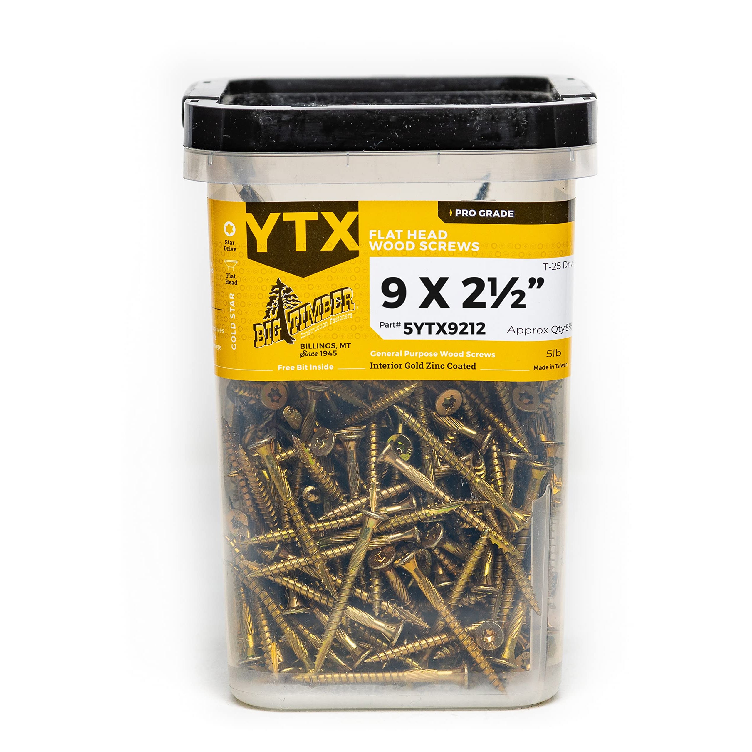 5# Bucket 9 x 2-1/2" Gold Robertson® Flat Head Screw (495/Bucket)