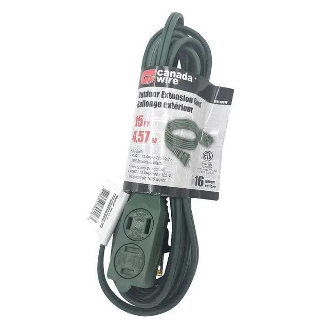 Indoor/Outdoor Holiday Light Duty Triple Outlet Extension Cord 15FT Green 16/2