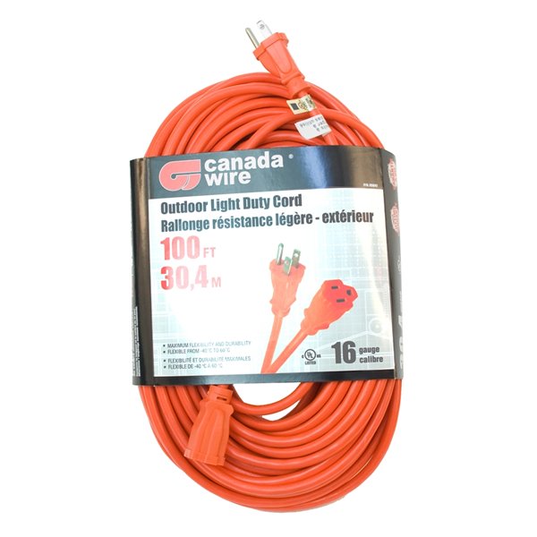 Outdoor Light Duty Extension Cord 100FT Orange 16/3