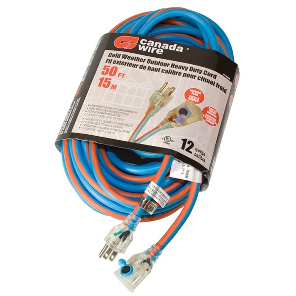 All Weather Flex - Heavy Duty Lighted Extension Cord 50FT Blue/Orange 12/3