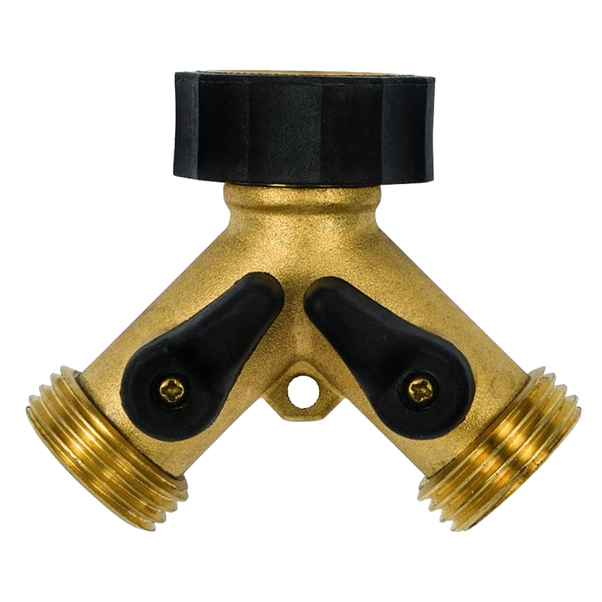 2 Way Brass Hose Connector w/ Shut Off