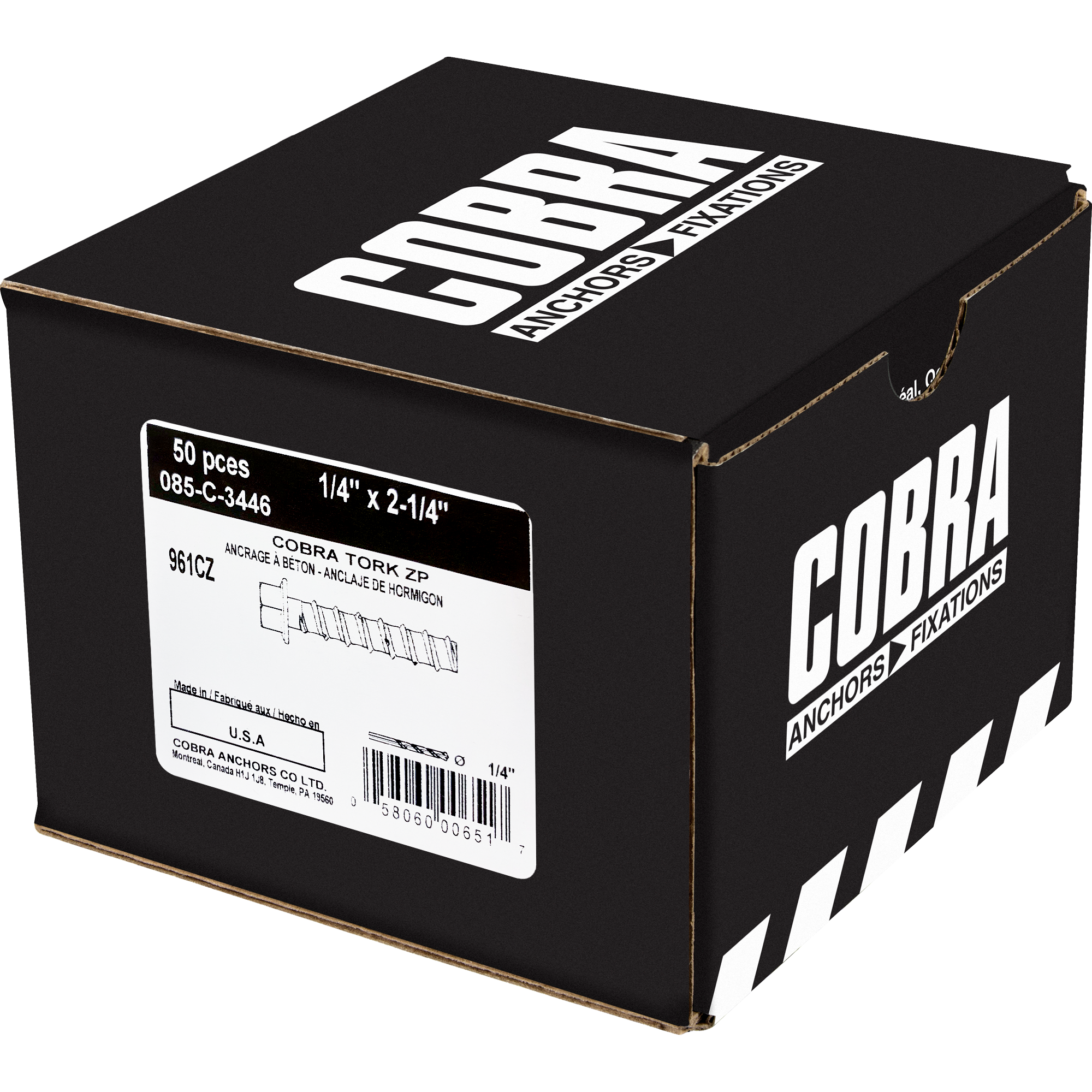 COBRATORK 1/4" X 2 1/4" ZINC PLATED BOXED (X50)