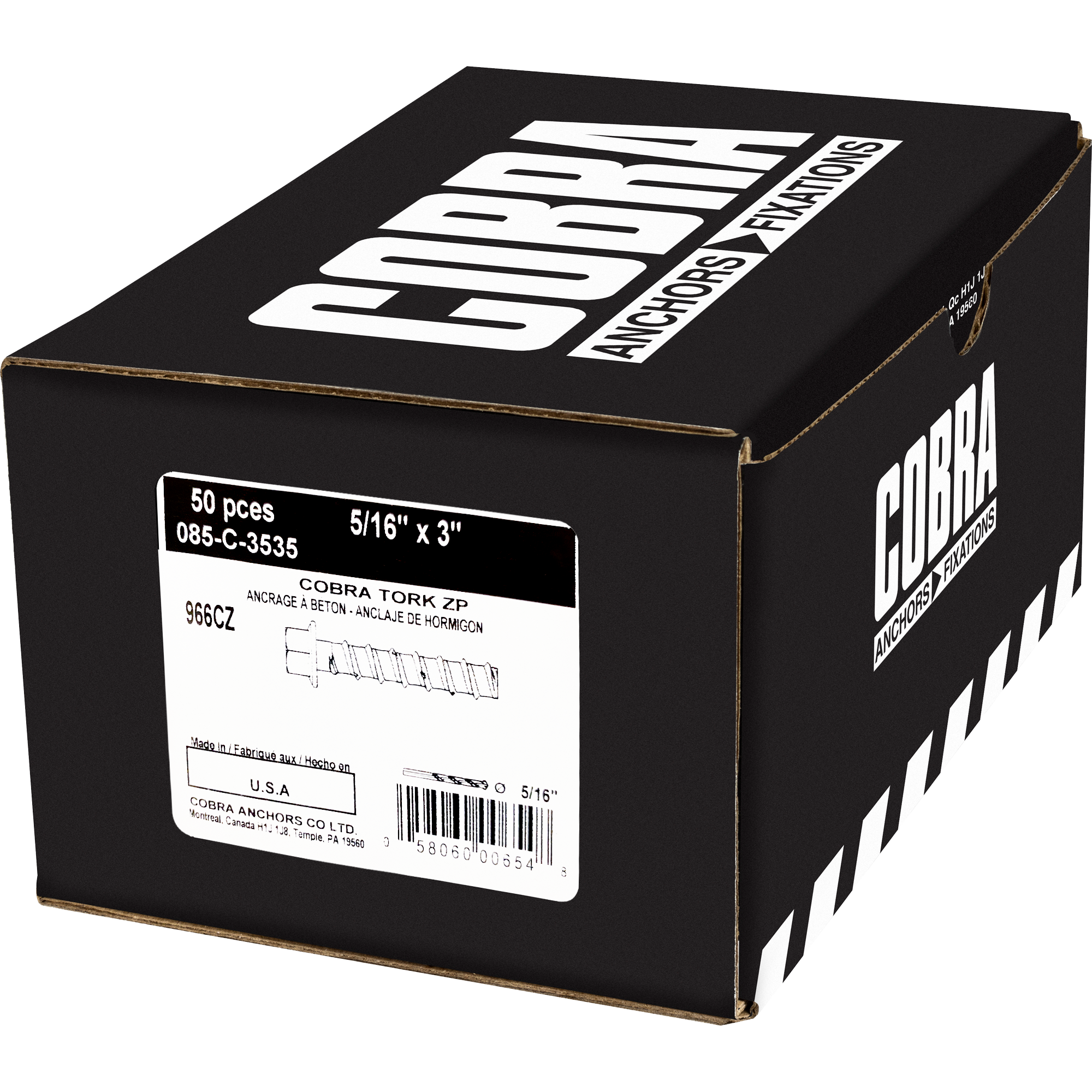 COBRATORK 5/16" X 3" ZINC PLATED BOXED (X50)
