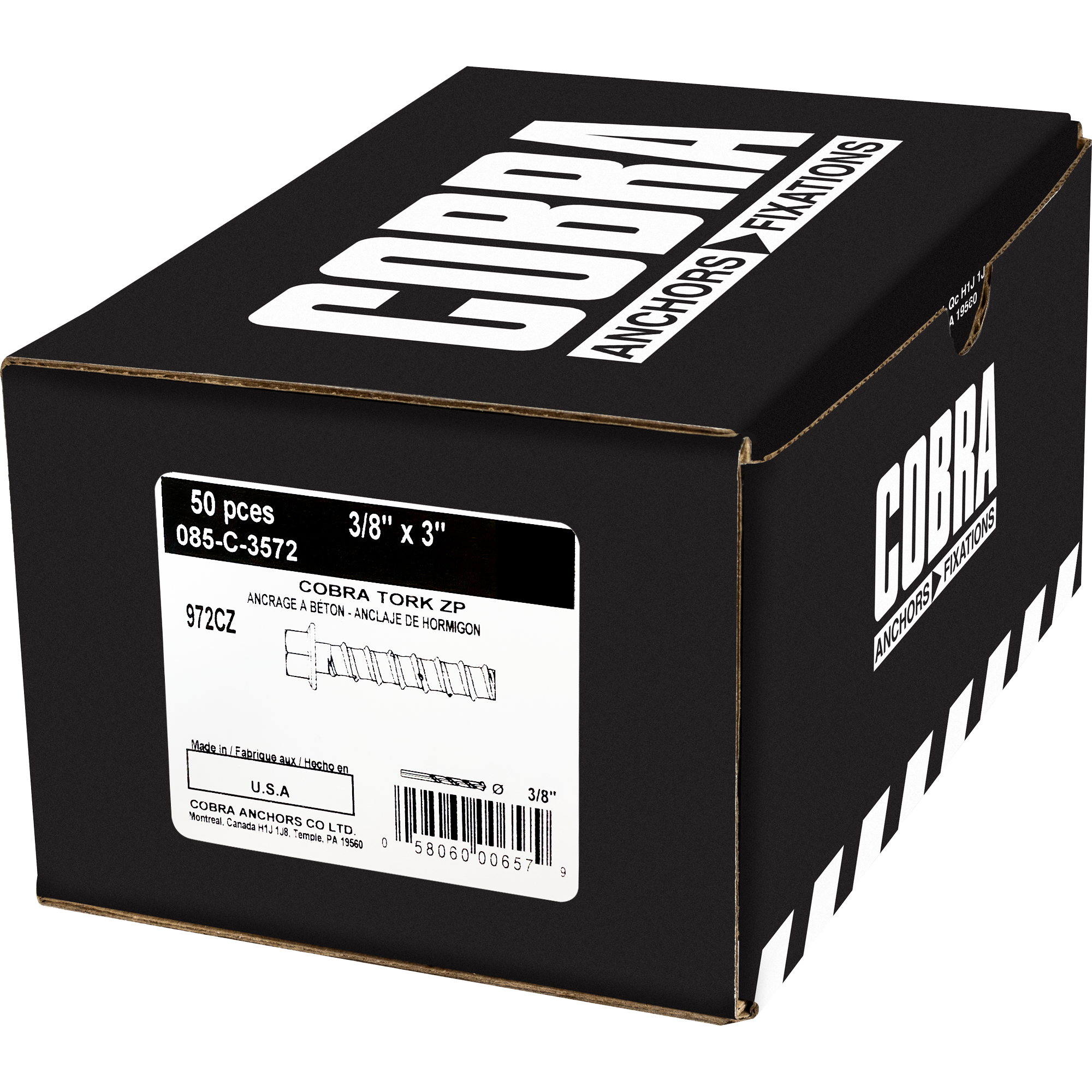COBRATORK 3/8" X 3" ZINC PLATED BOXED (X50)