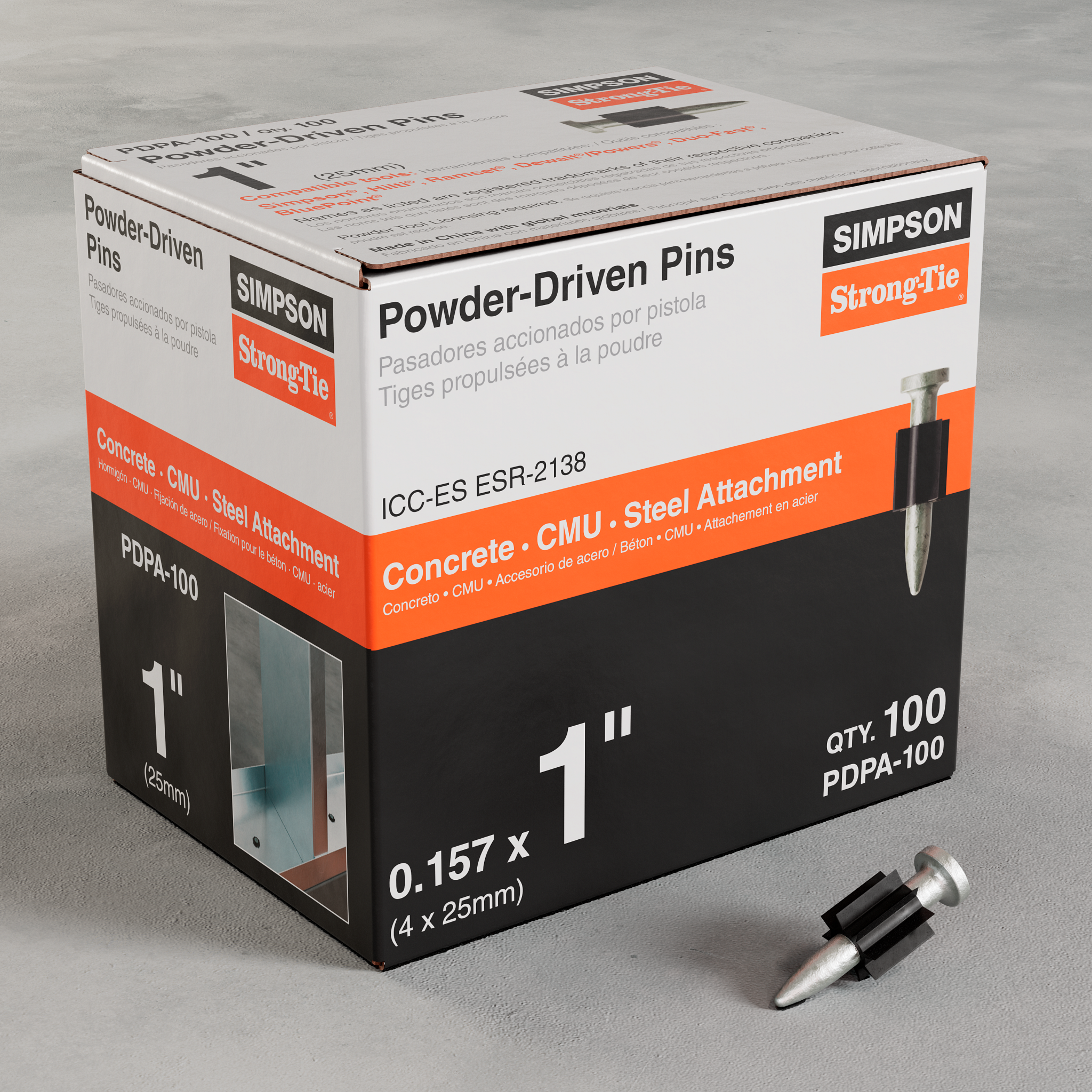 .157"x1" PDPA Powder-Actuated Pin (100/BX)