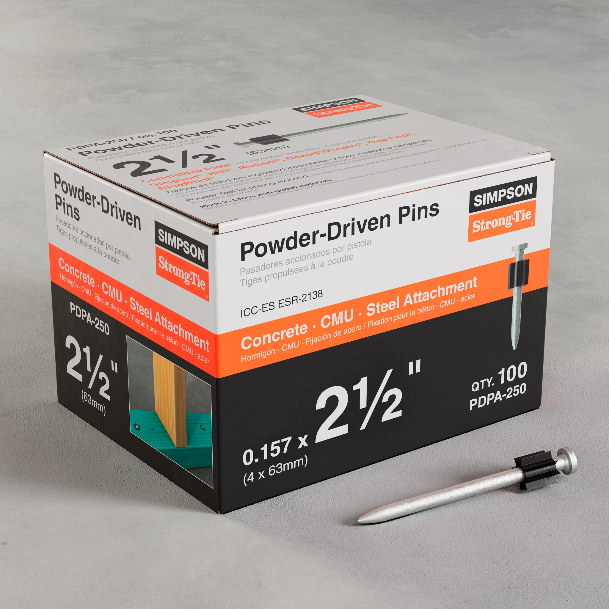 .157"x2-1/2" PDPA Powder-Actuated Pin (100/BX)