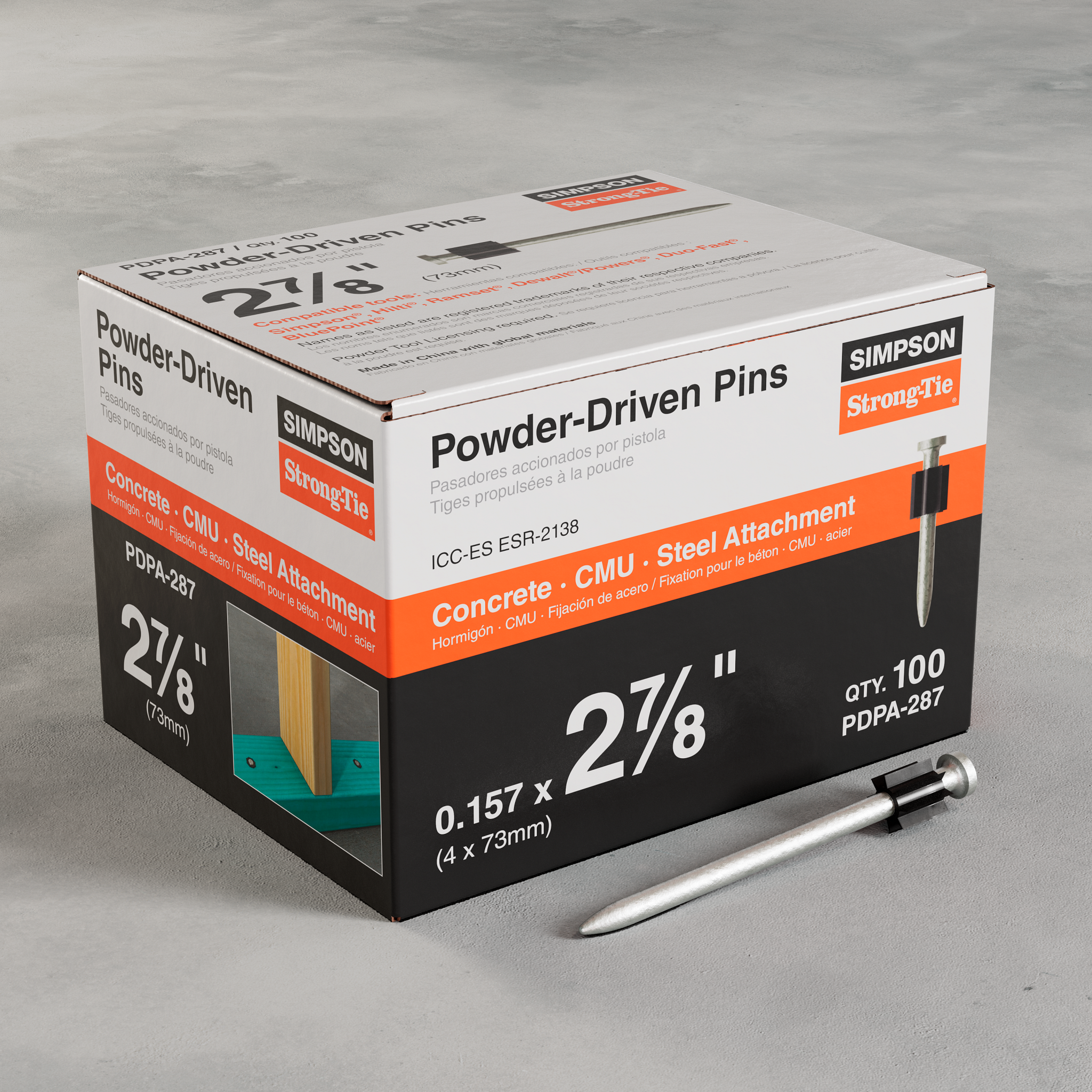 .157"x2-7/8" PDPA Powder-Actuated Pin (100/BX)