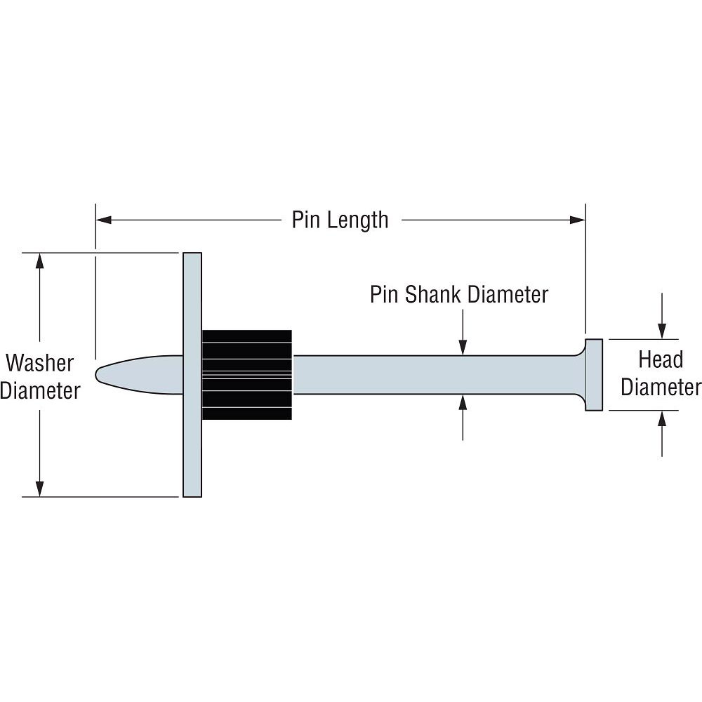 .157"x2-7/8" PDPAWL Powder-Actuated Pin w/ 1" Washer (100/BX)
