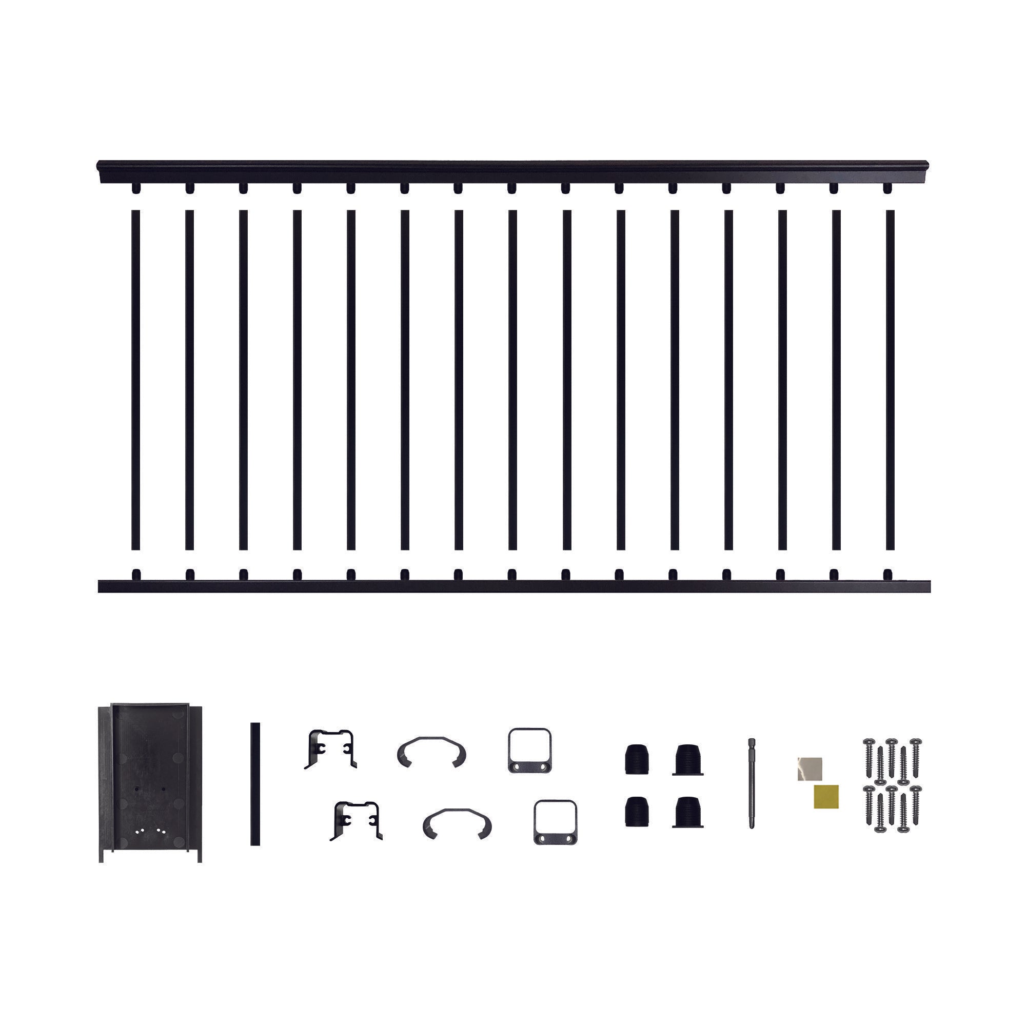 6′ Long x 36″ High Black Aluminum Deck Railing Kit