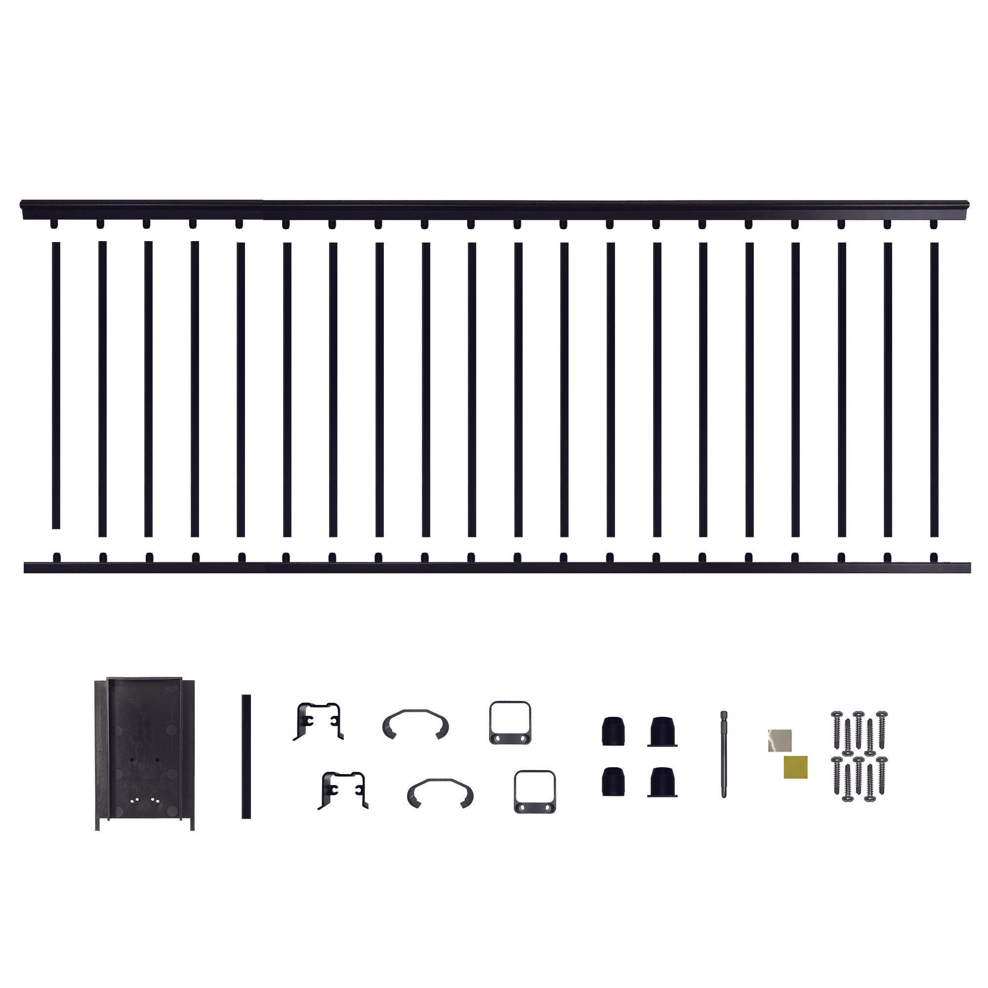 8′ Long x 36″ High Black Aluminum Deck Railing Kit