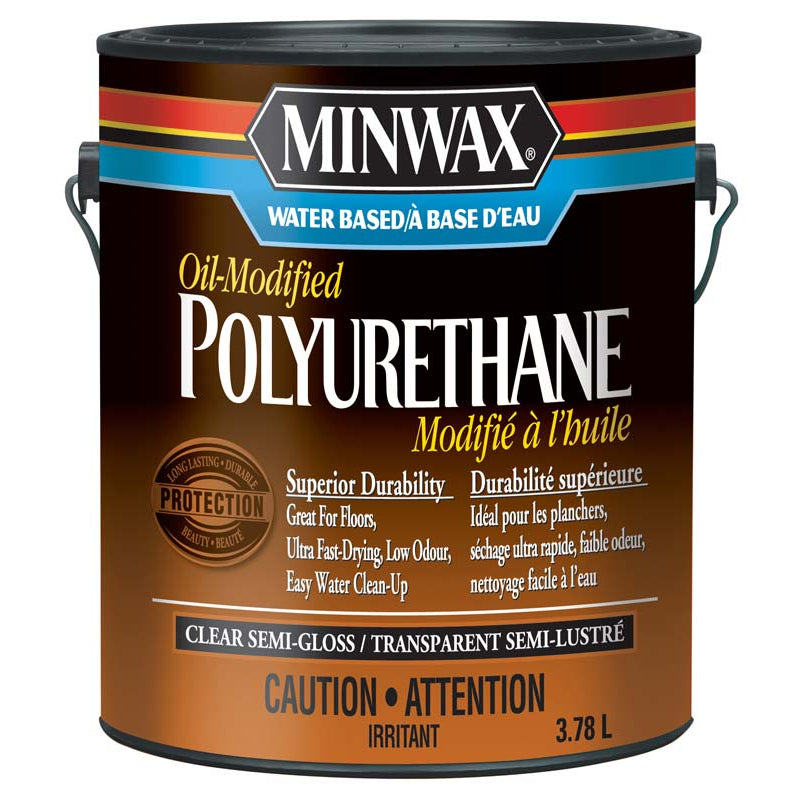 Minwax® Water Based Oil-Modified Polyurethane, Semi-Gloss, Clear, 3.78 L