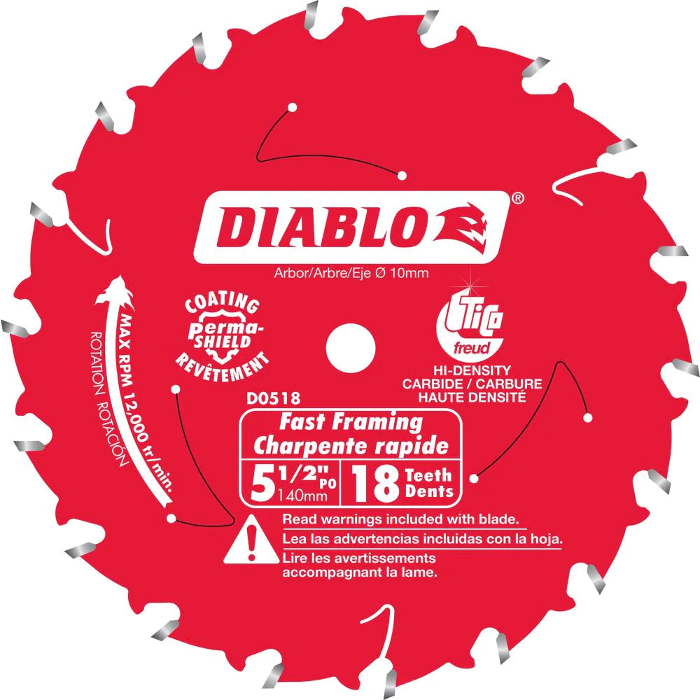 Diablo 5 1/2-inch x 18 Tooth Carbide Tipped Fast Framing Trim Saw Blade for Wood Cutting