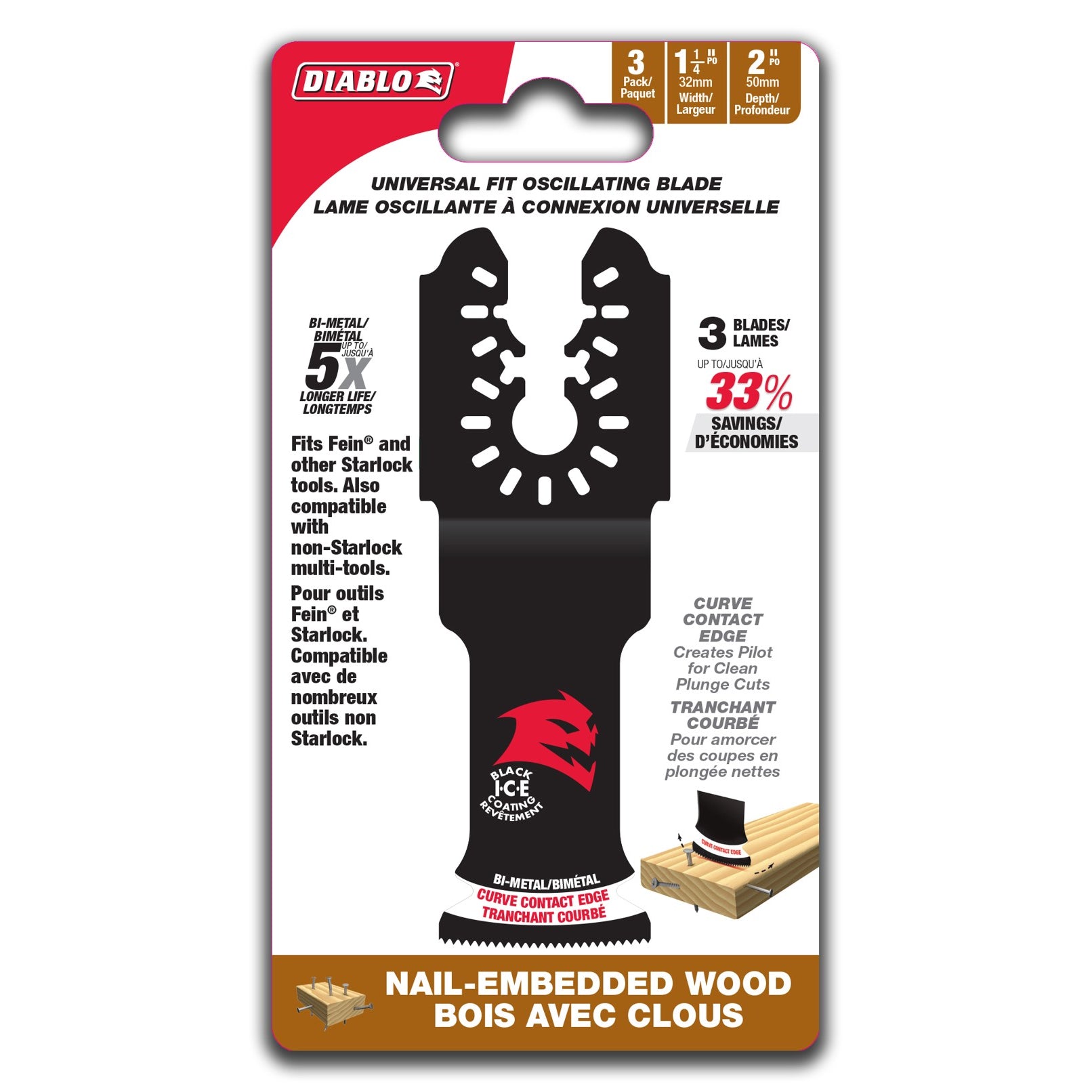 Diablo Universal Bi-Metal 1 ¼” Oscillating Blade (3/pack)
