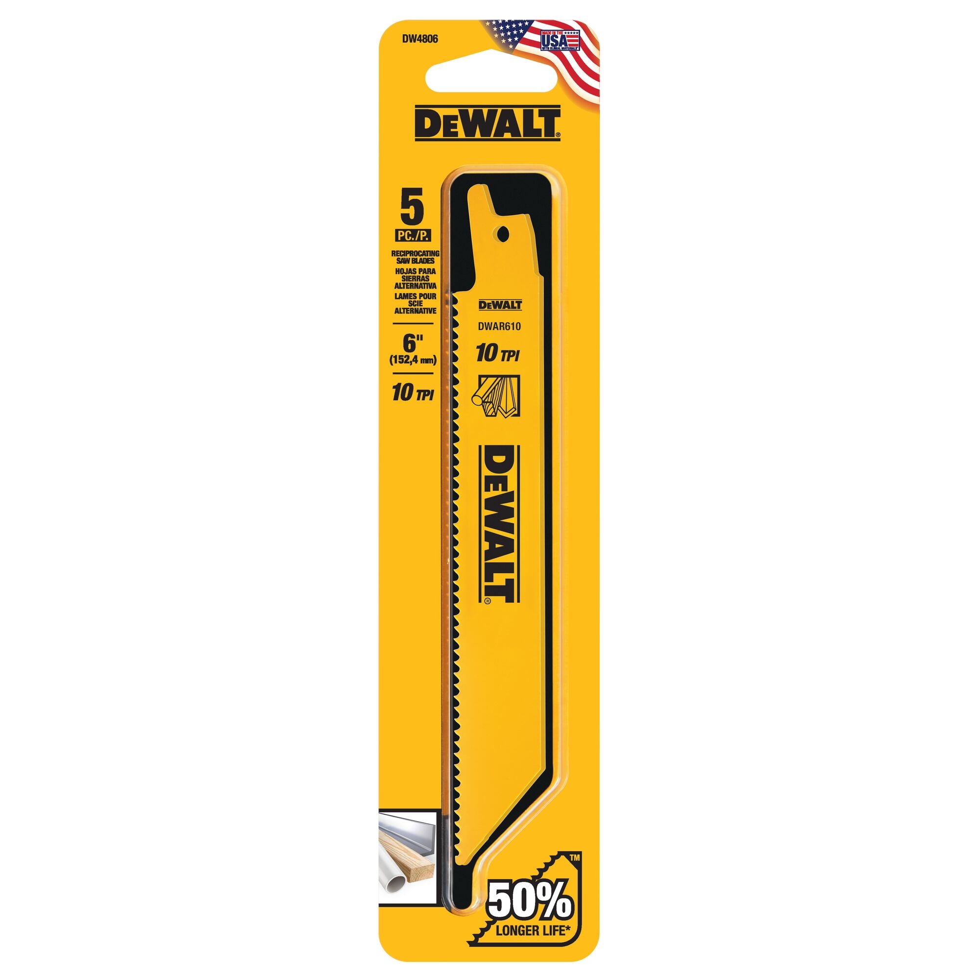 6" 10TPI Bi-Metal Reciprocating Blades (5 Pack)