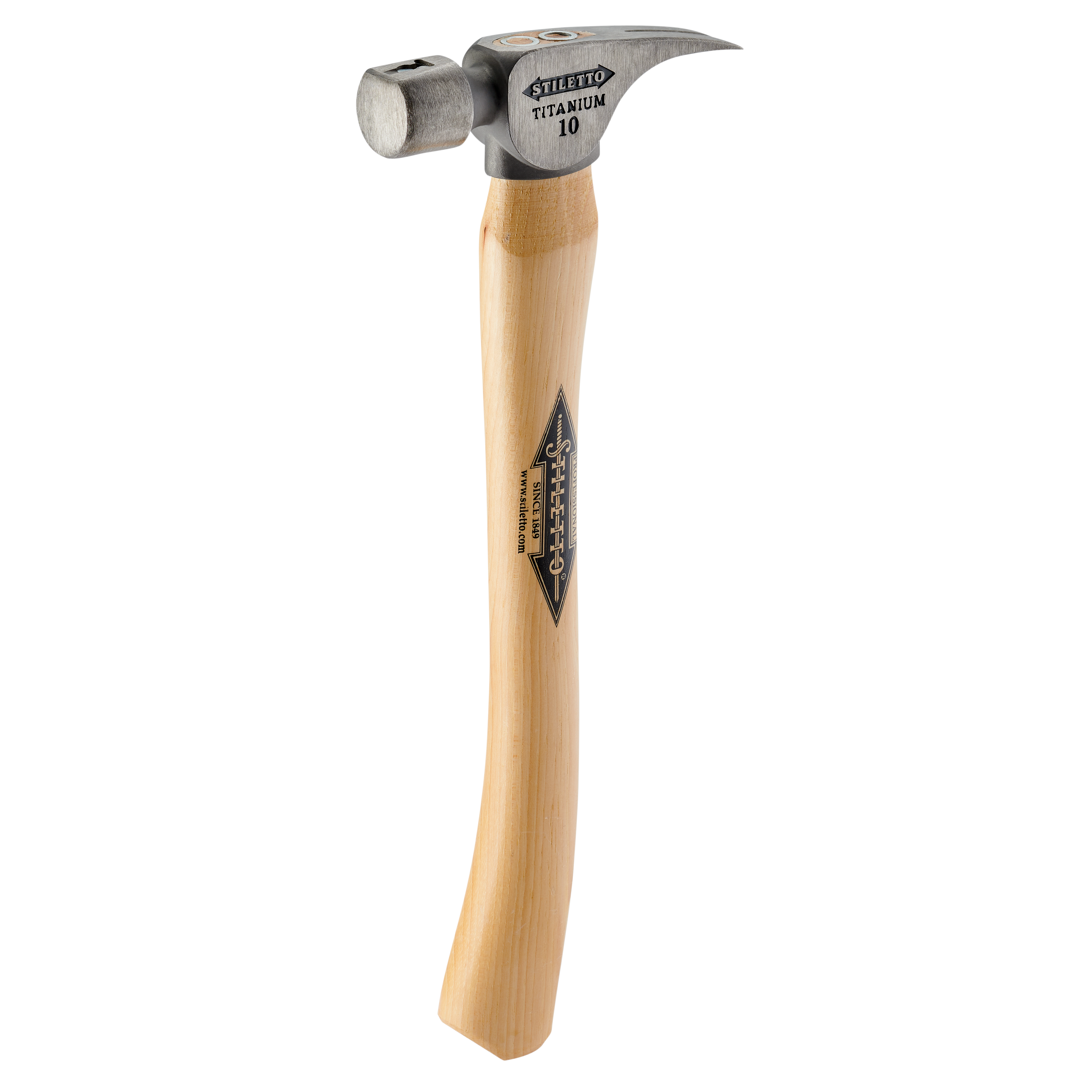 14-1/2" Titanium Hammer With Smooth Face Curved Hickory Handle, 10oz