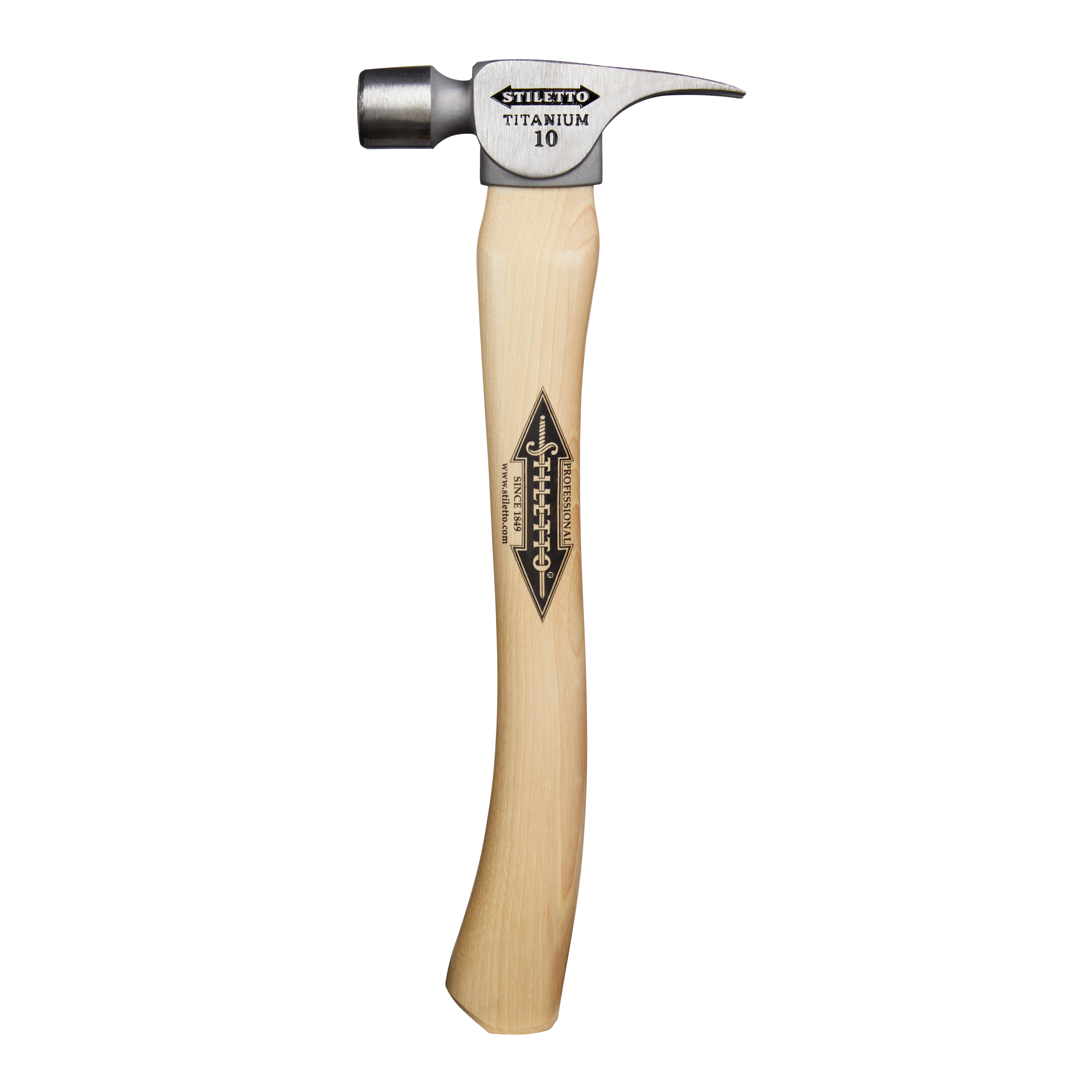 14-1/2" Titanium Hammer With Smooth Face Curved Hickory Handle, 10oz