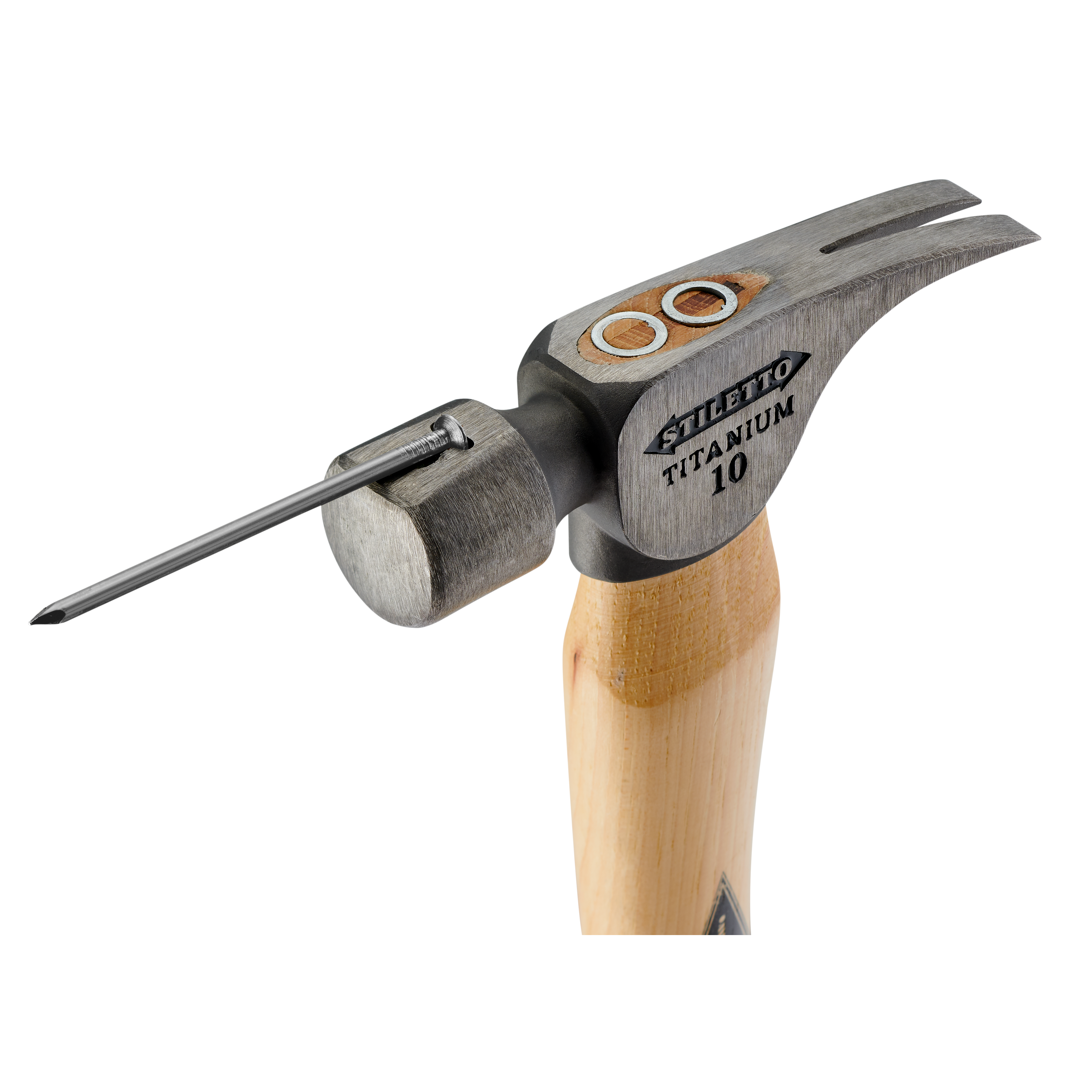 14-1/2" Titanium Hammer With Smooth Face Curved Hickory Handle, 10oz