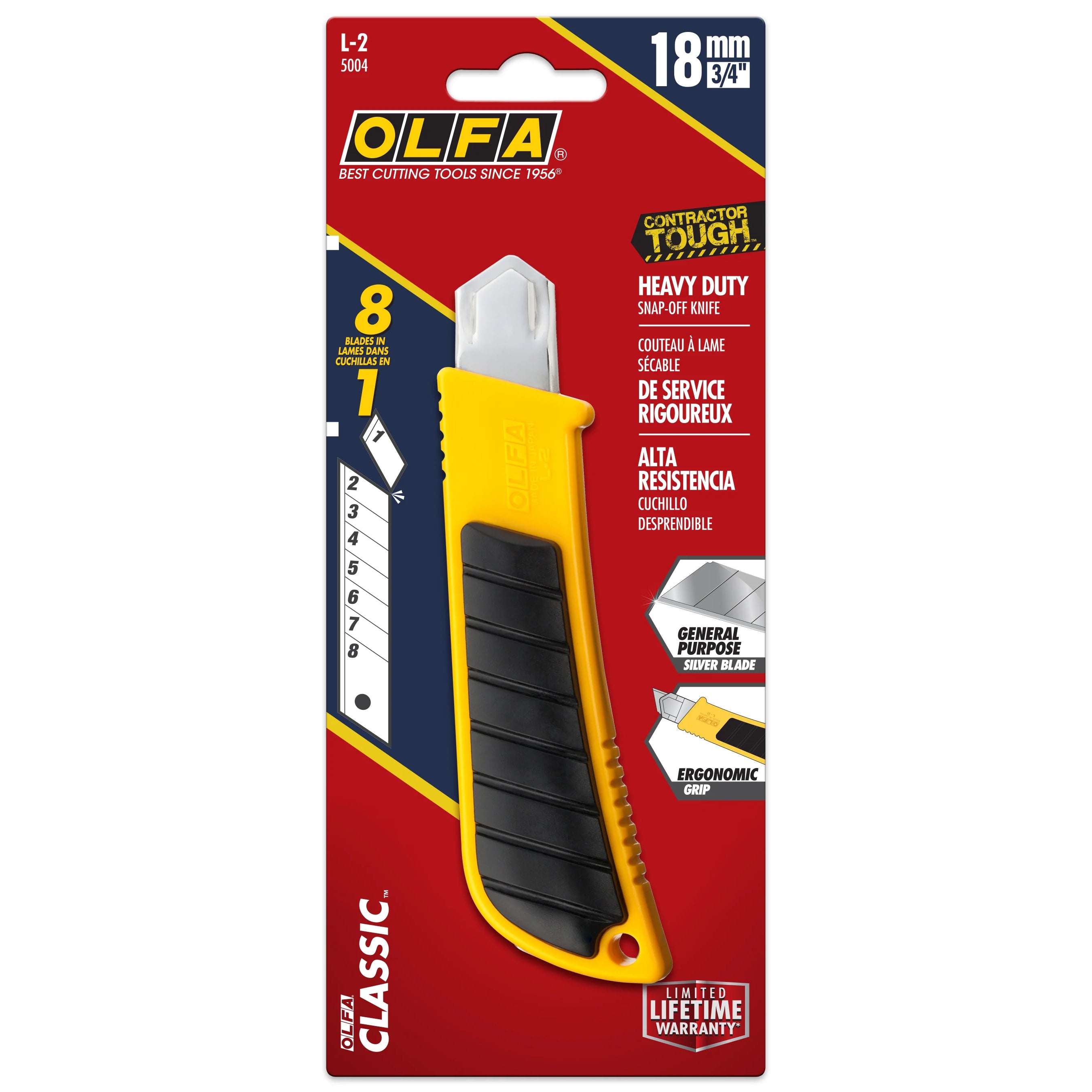 OLFA Heavy Duty Utility Knife, 18 mm W Snap-Off Blade, Slide Open, Stainless Steel Blade, 1 Blade Included, 6 in OAL 5004