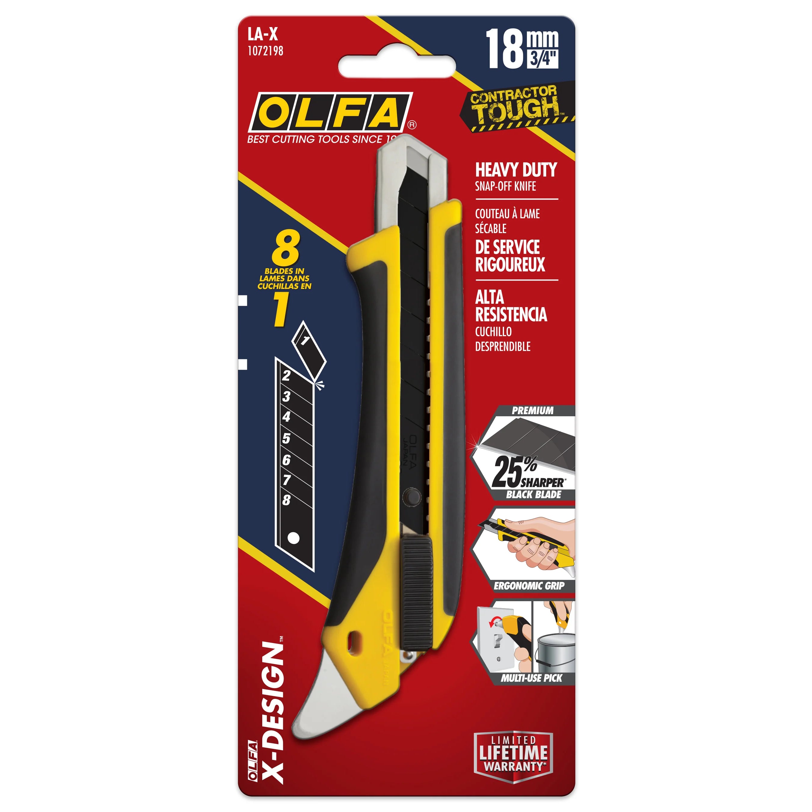 OLFA 18mm Heavy-Duty Auto-Lock UltraSharp Snap-Off Utility Knife 1072198 LA-X