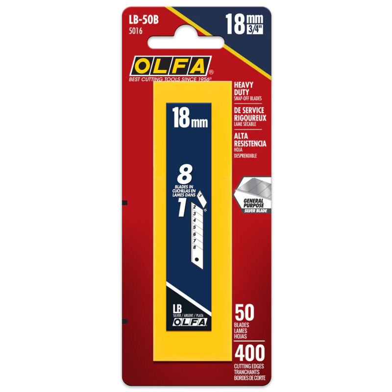 18mm Heavy-Duty General Purpose Snap-Off Utility Blades (50/Pack)