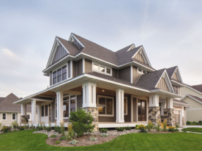 LP Smartside brown Engineered Wood Siding featured on a home in both horizontal and vertical application