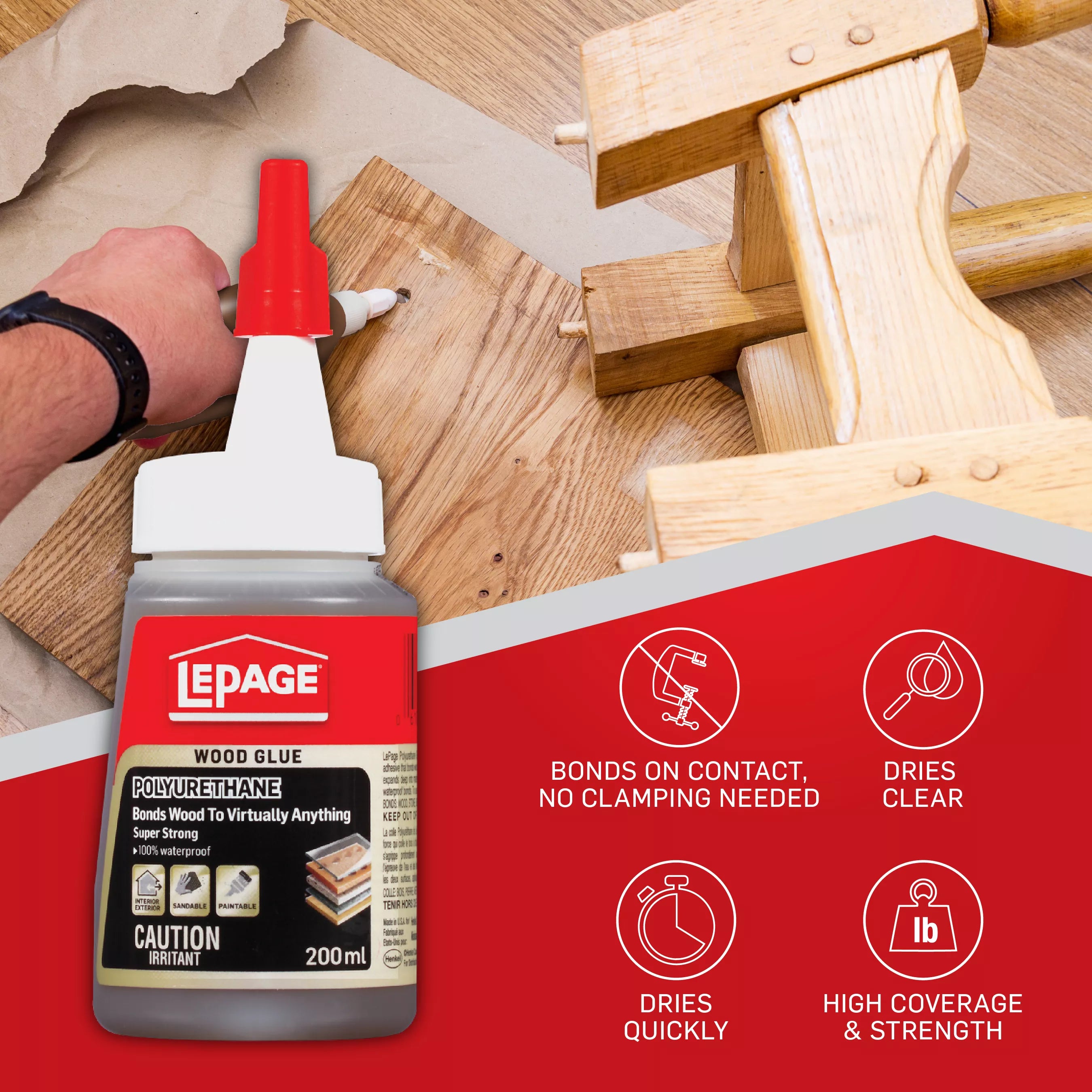 LePage Polyurethane Wood Glue 200ml, Light Tan