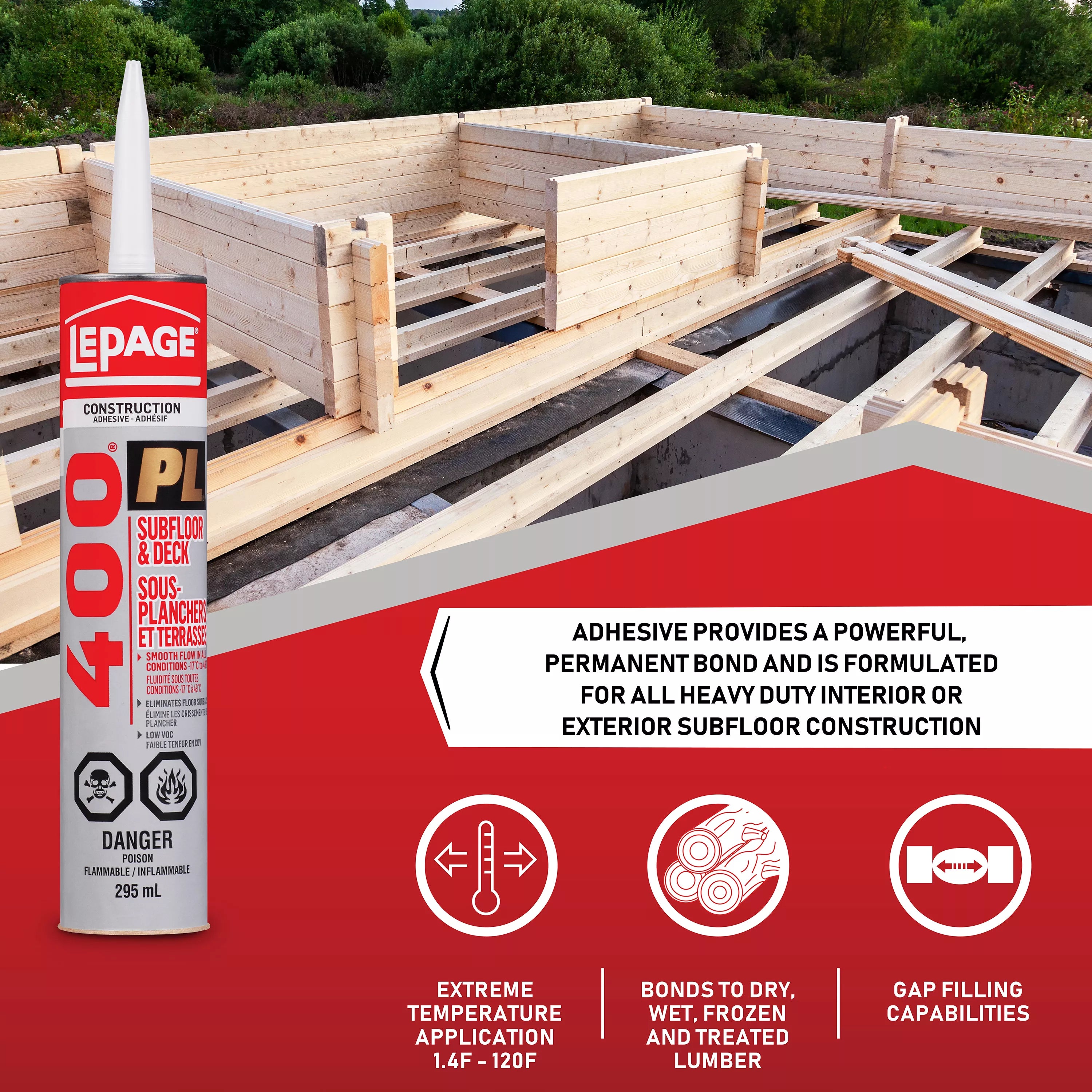 LePage PL400 Subfloor and Deck Adhesive 295ml, Light Tan